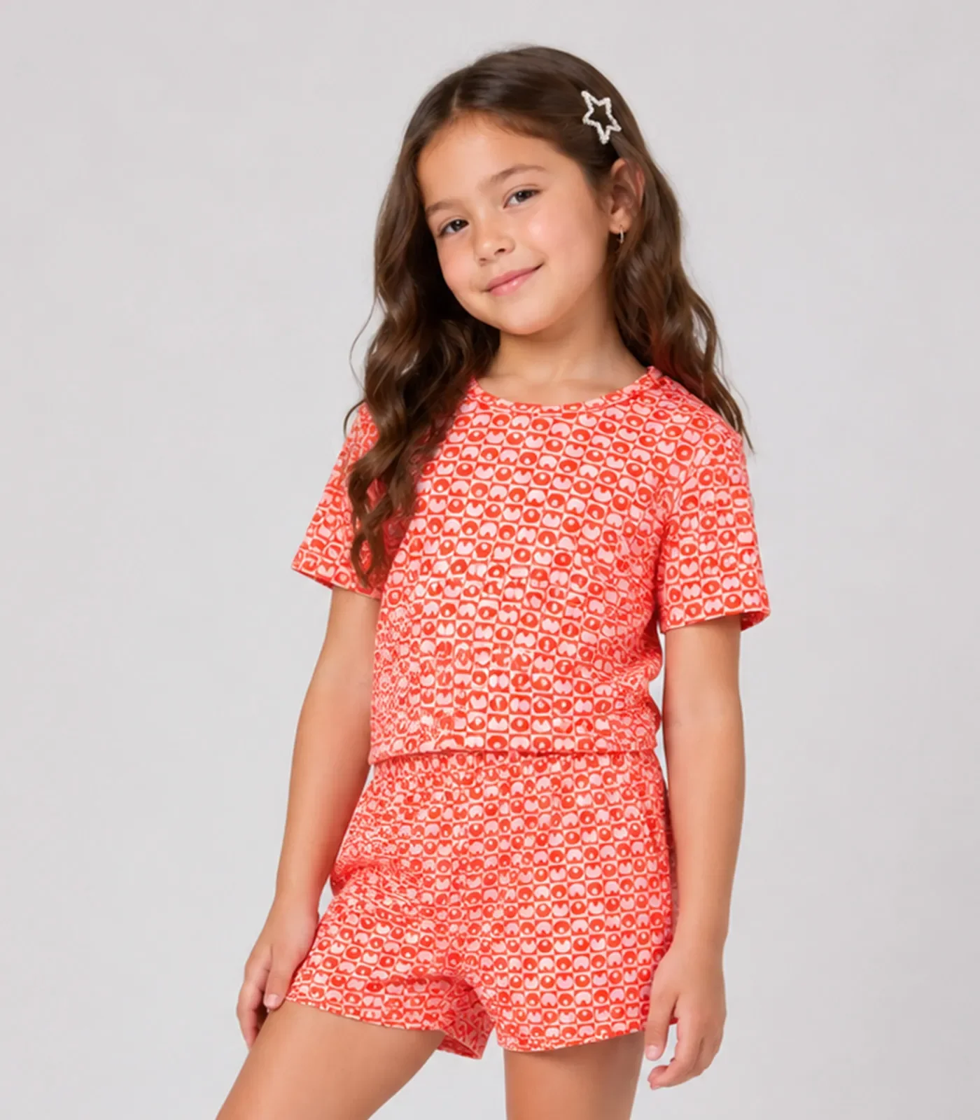 Conjunto Menina Infantil Blusa Com Short Select Laranja — imagem 1