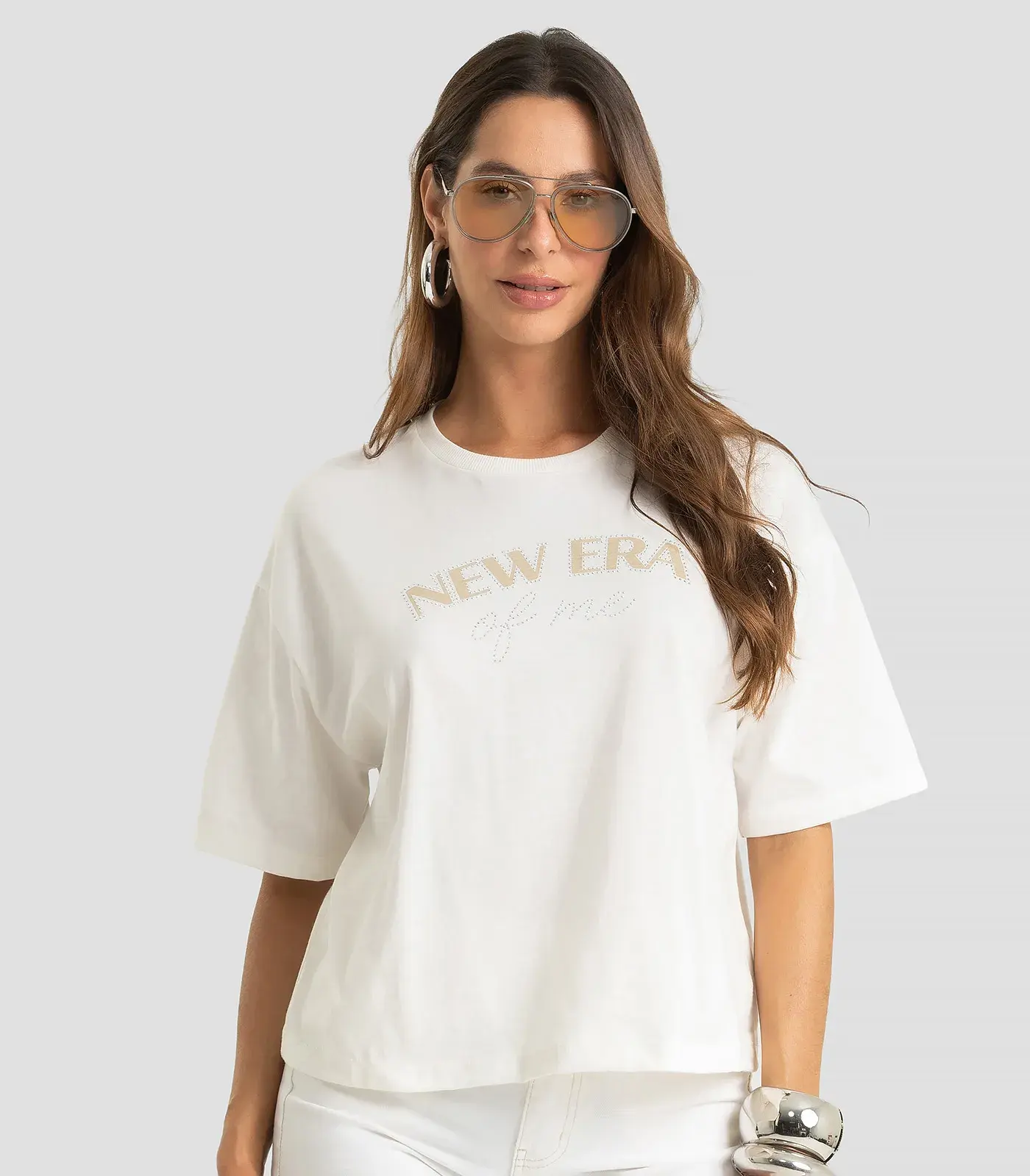 Camiseta Feminina Em Meia Malha Com Estampa Dianna Bege