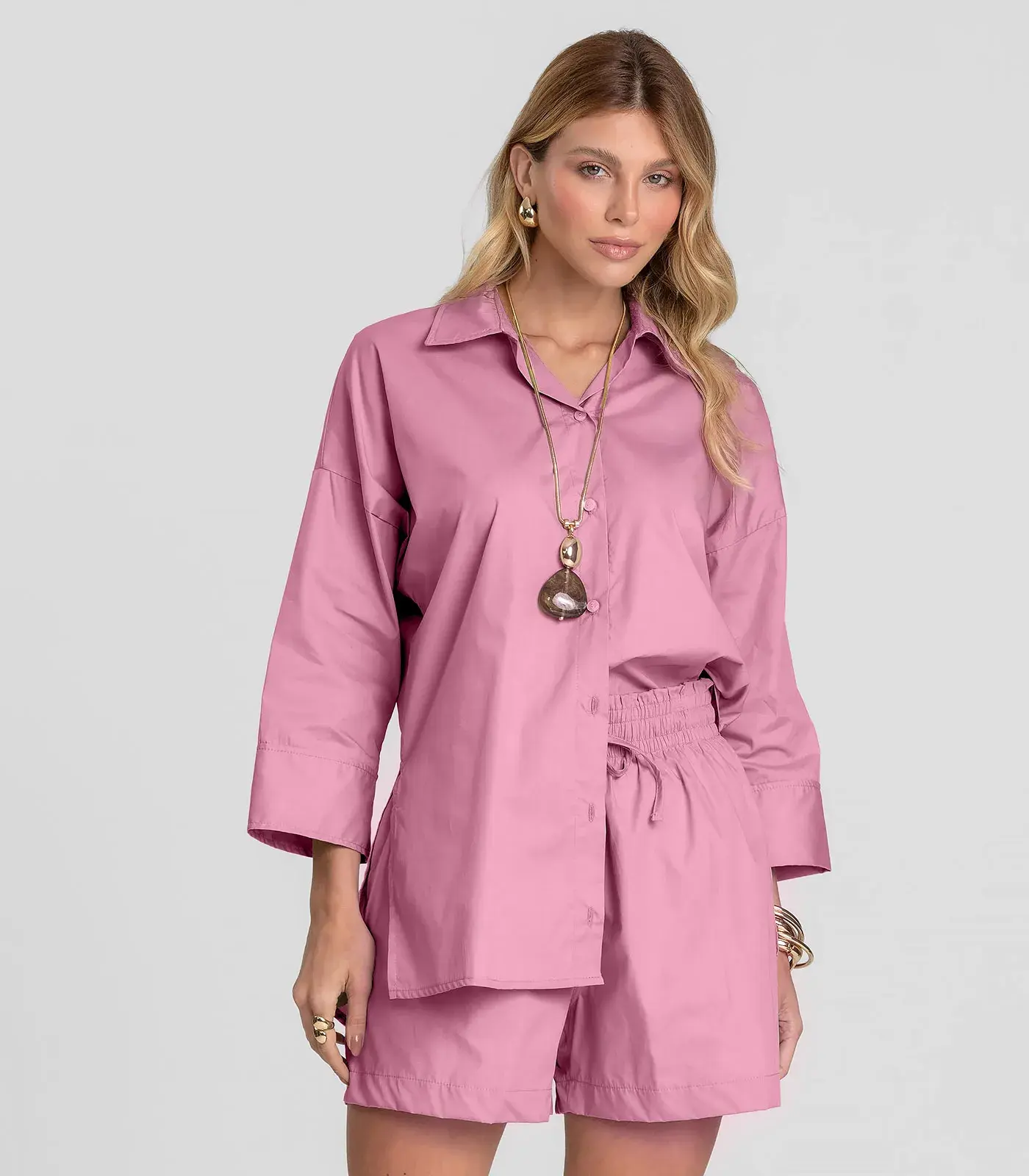 Camisa Feminina Manga 7/8 Dianna Rosa