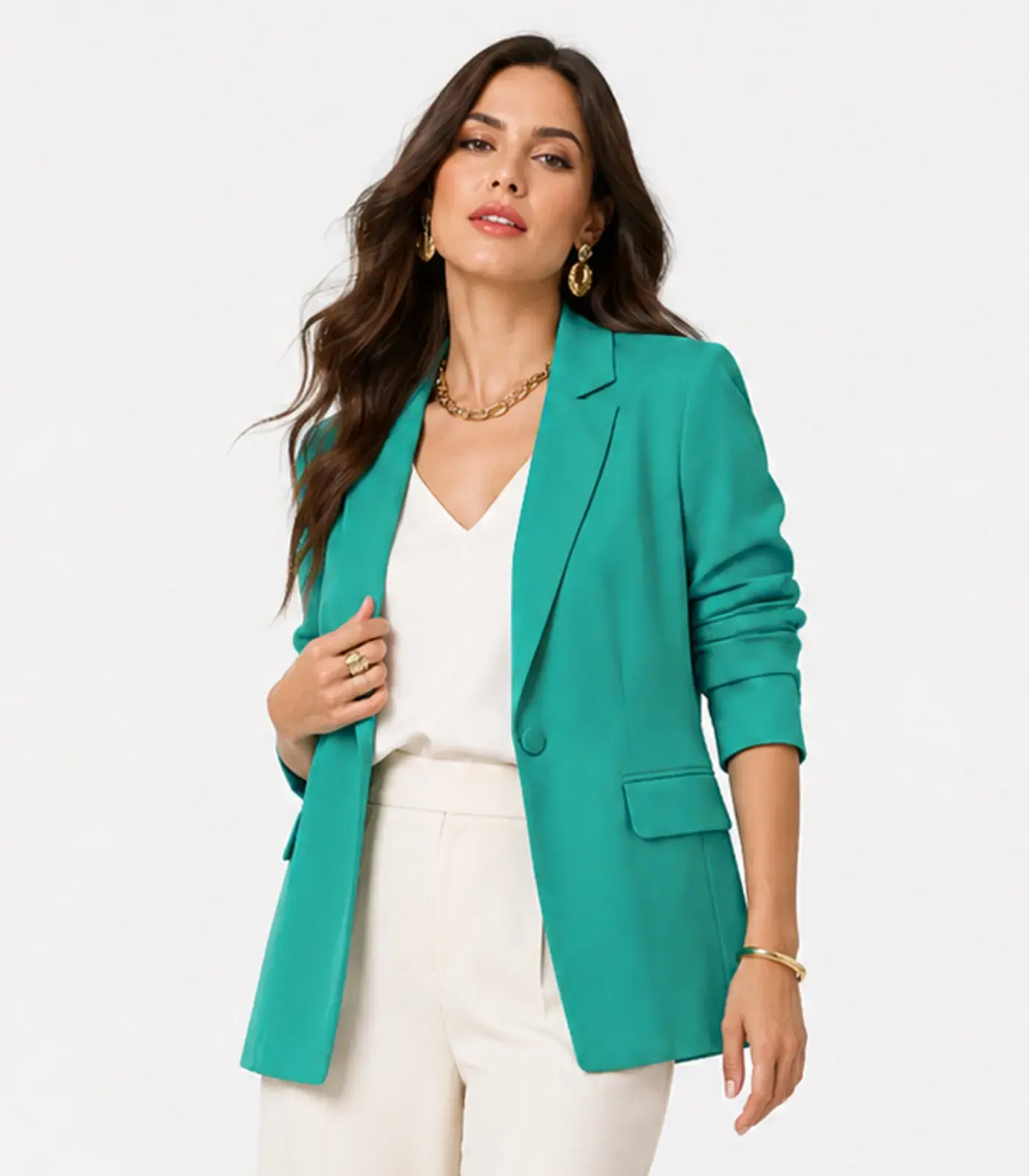 Blazer Alongado Feminino Em Alfaiataria Aishty Verde