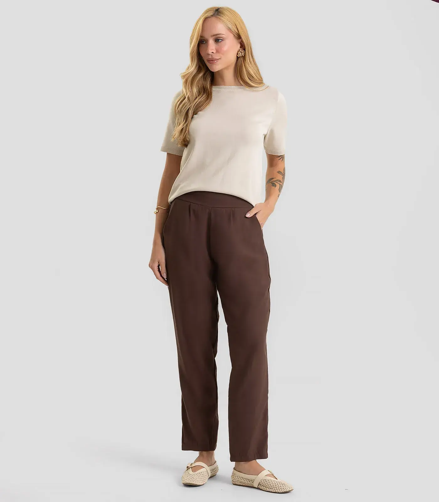 Calça Pantalona Feminina Em Alfaiataria Dianna Marrom