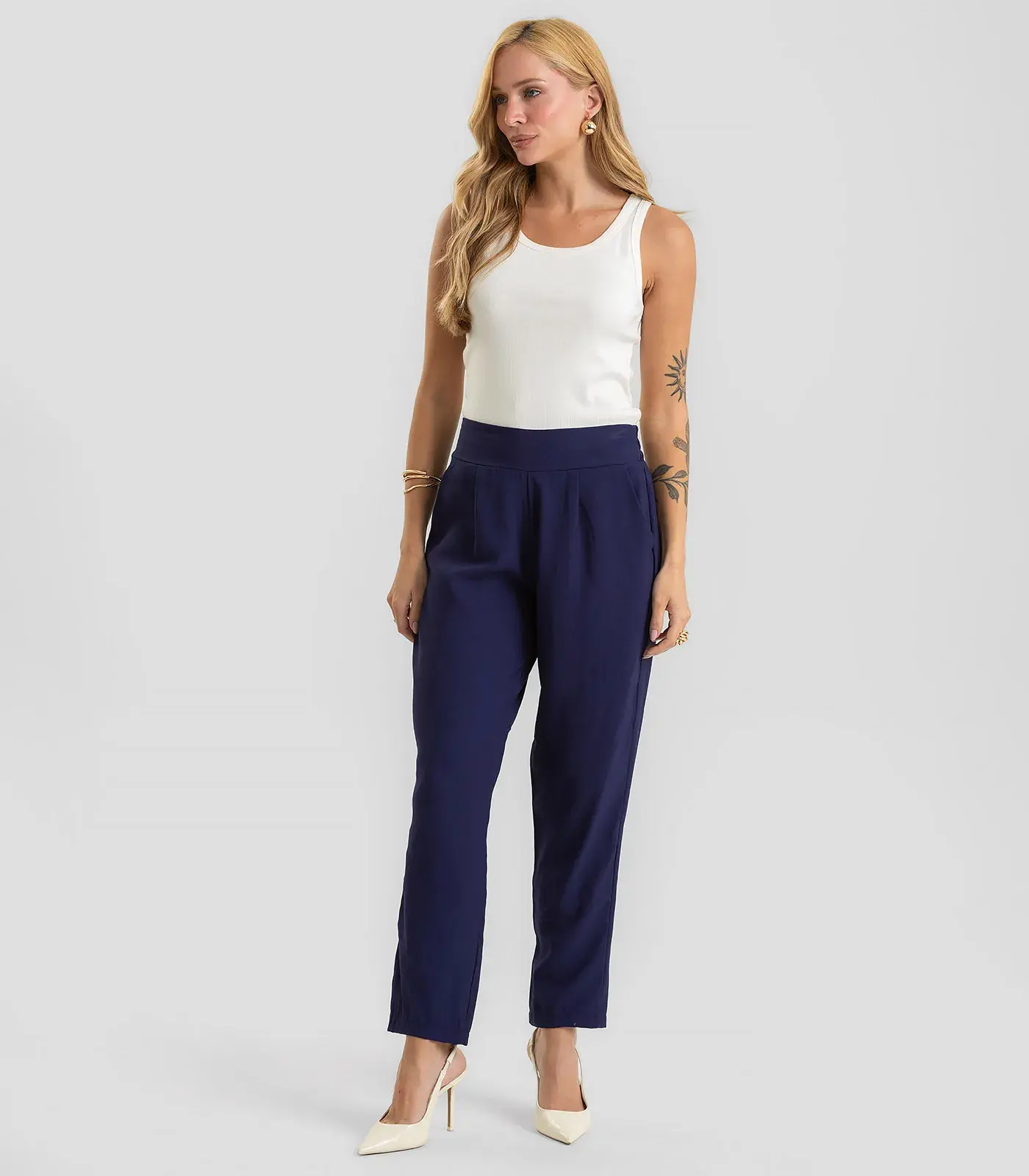 Calça Pantalona Feminina Em Alfaiataria Dianna Azul