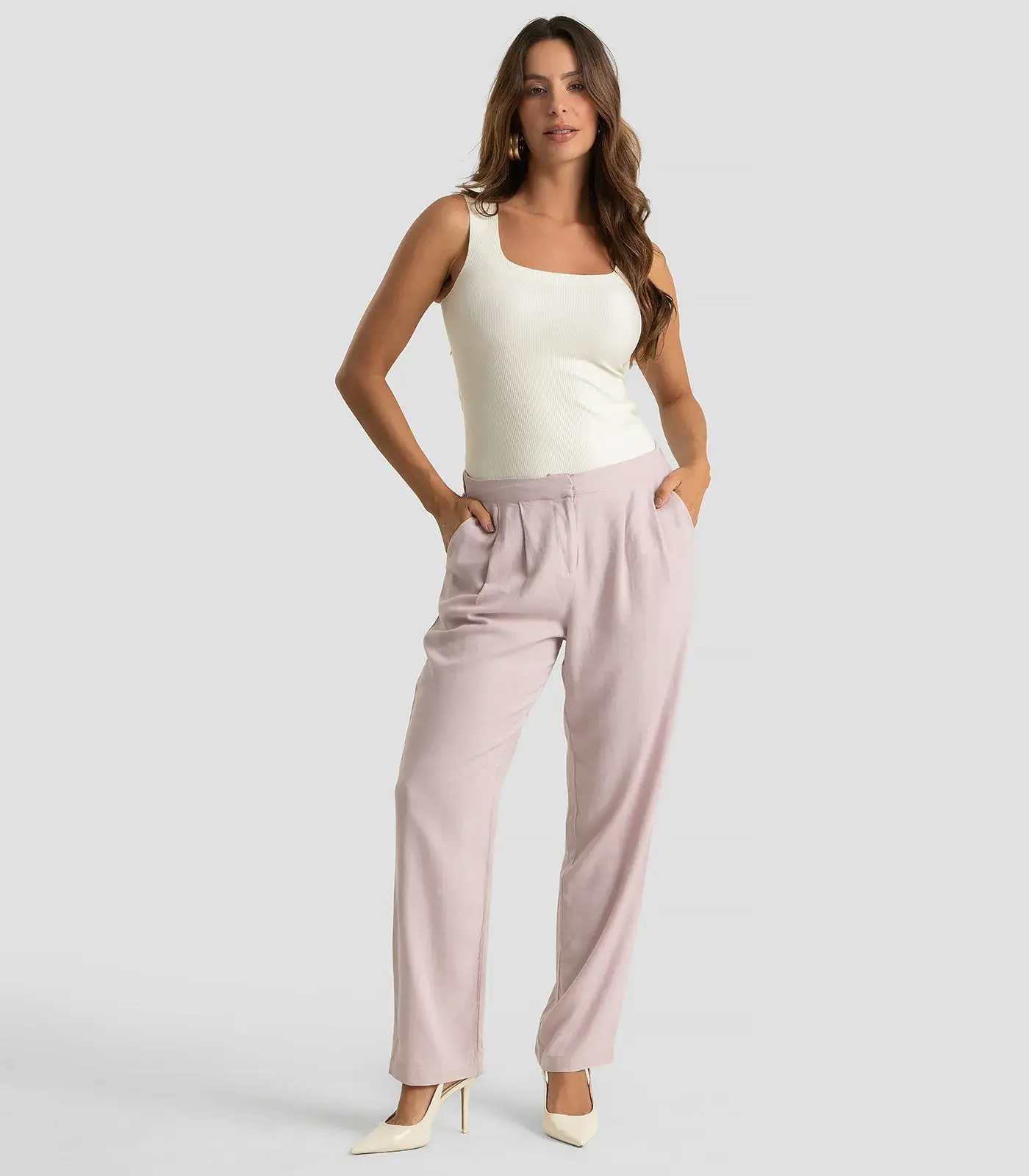 Calça Feminina Em Viscolinho Dianna Lilás