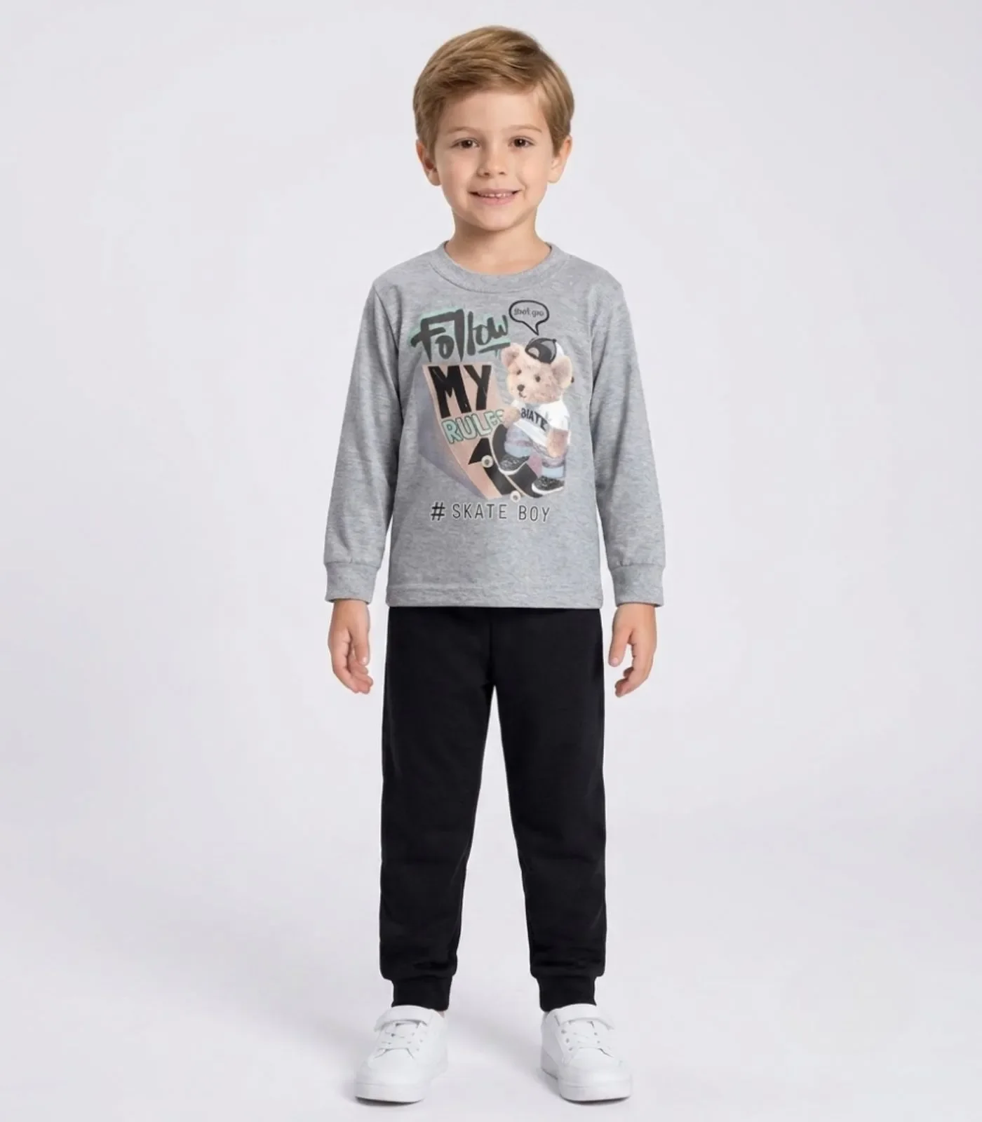 Conjunto Menino Blusa Longa E Calça Kappes Cinza — imagem 1