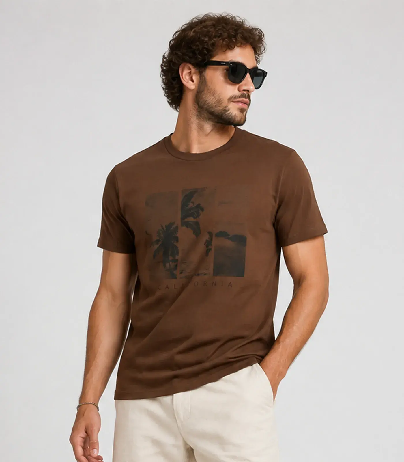 Camiseta Masculina Manga Curta Algodão Select Marrom