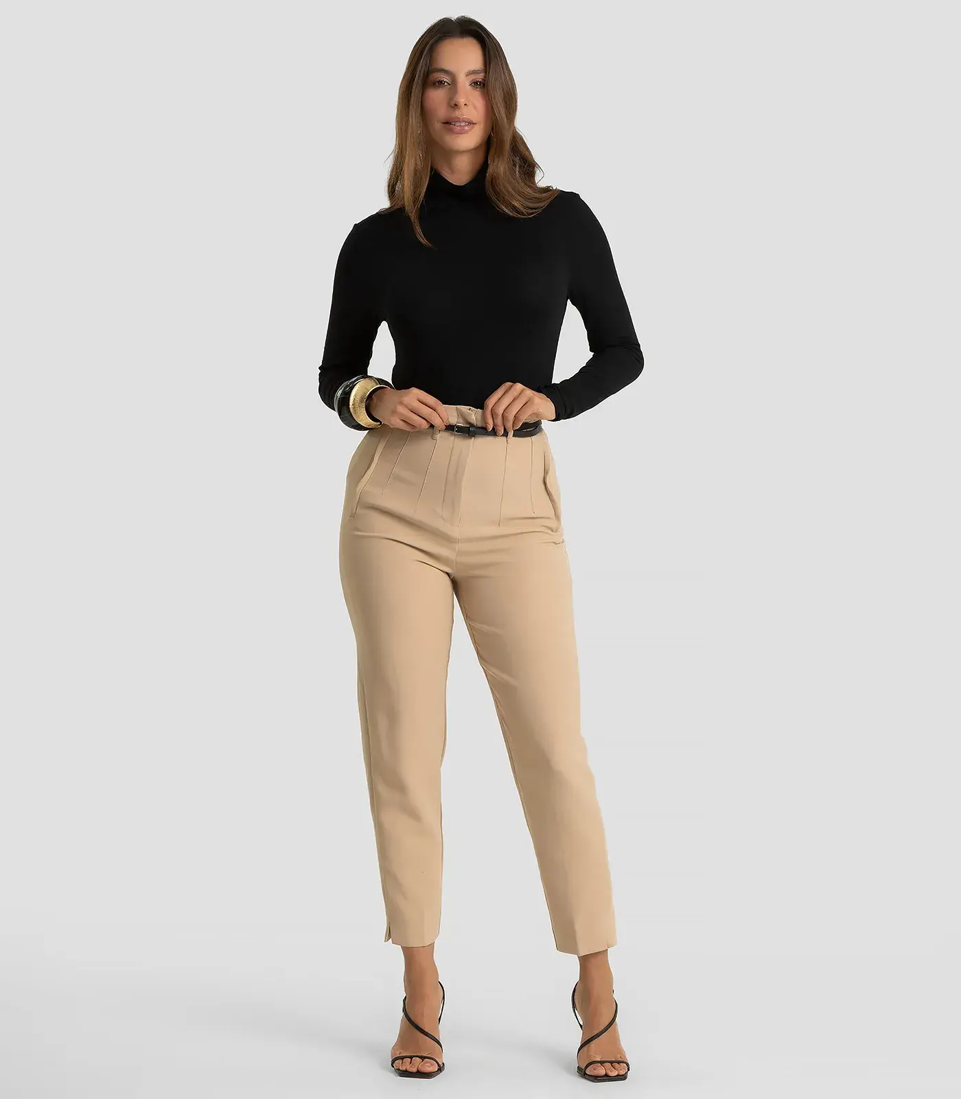 Calça Feminina Com Cinto Alfaiataria Dianna Marrom