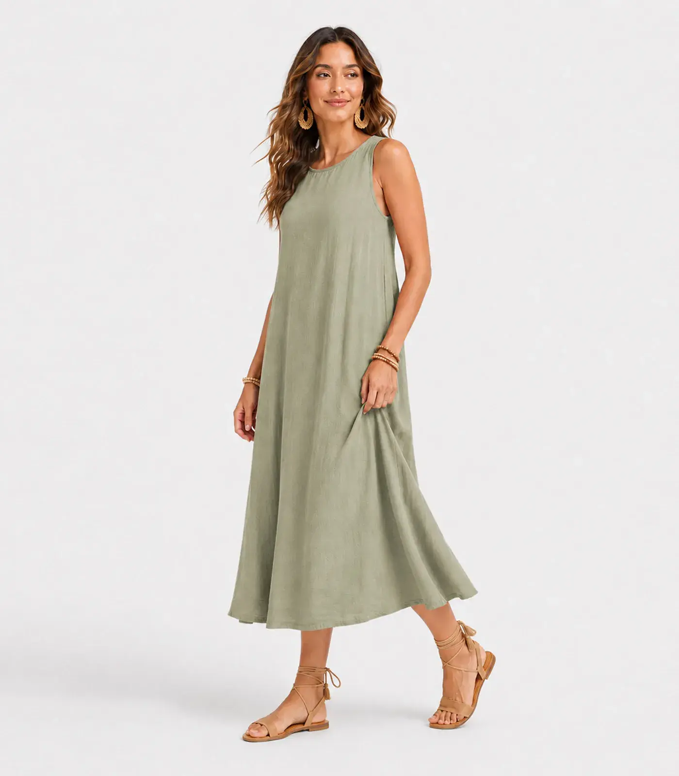 Vestido Midi Feminino Viscose Com Bolsos Style Box Verde