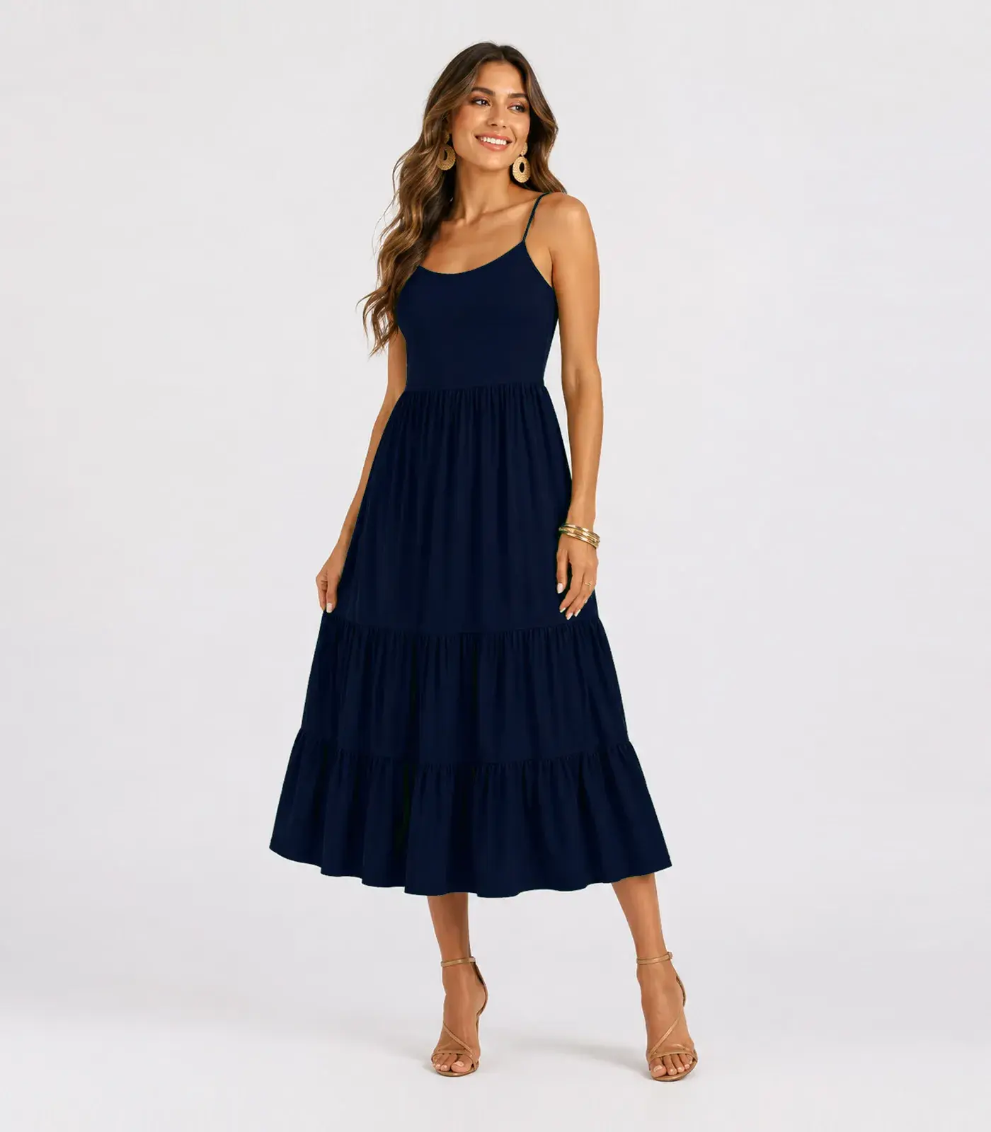 Vestido Midi Feminino De Alça Em Viscose Aishty Azul