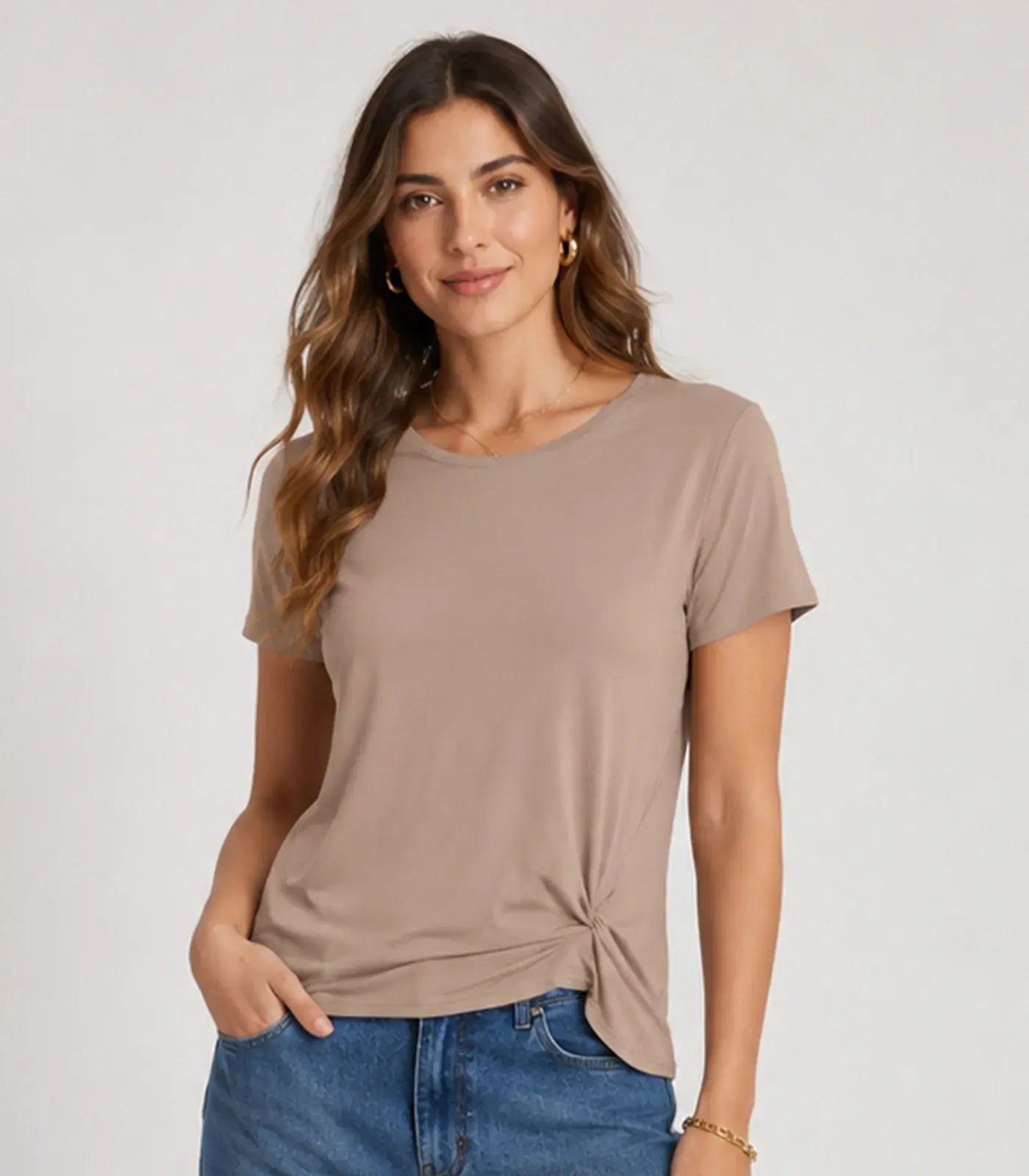Blusa Feminina Com Nó Na Frente Infinita Cor Bege