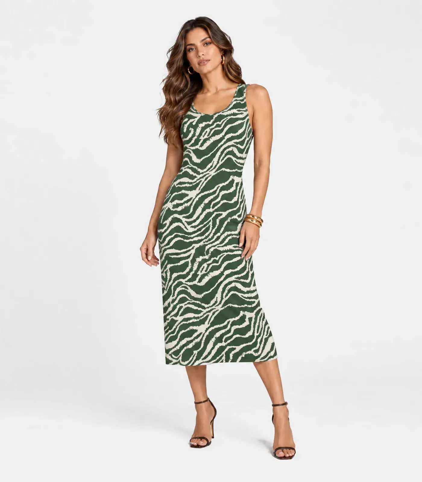 Vestido Midi Em Viscose Creponada Infinita Cor Verde