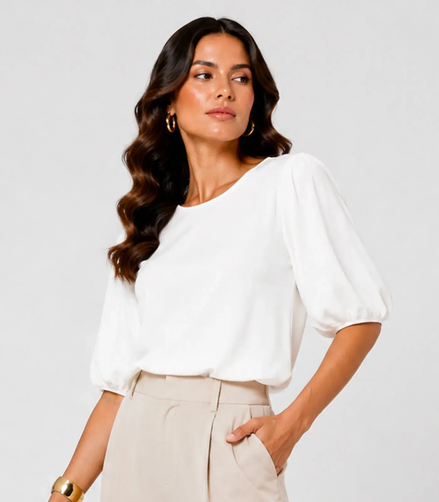 Blusa Feminina Com Manga Bufante Infinita Cor Branco