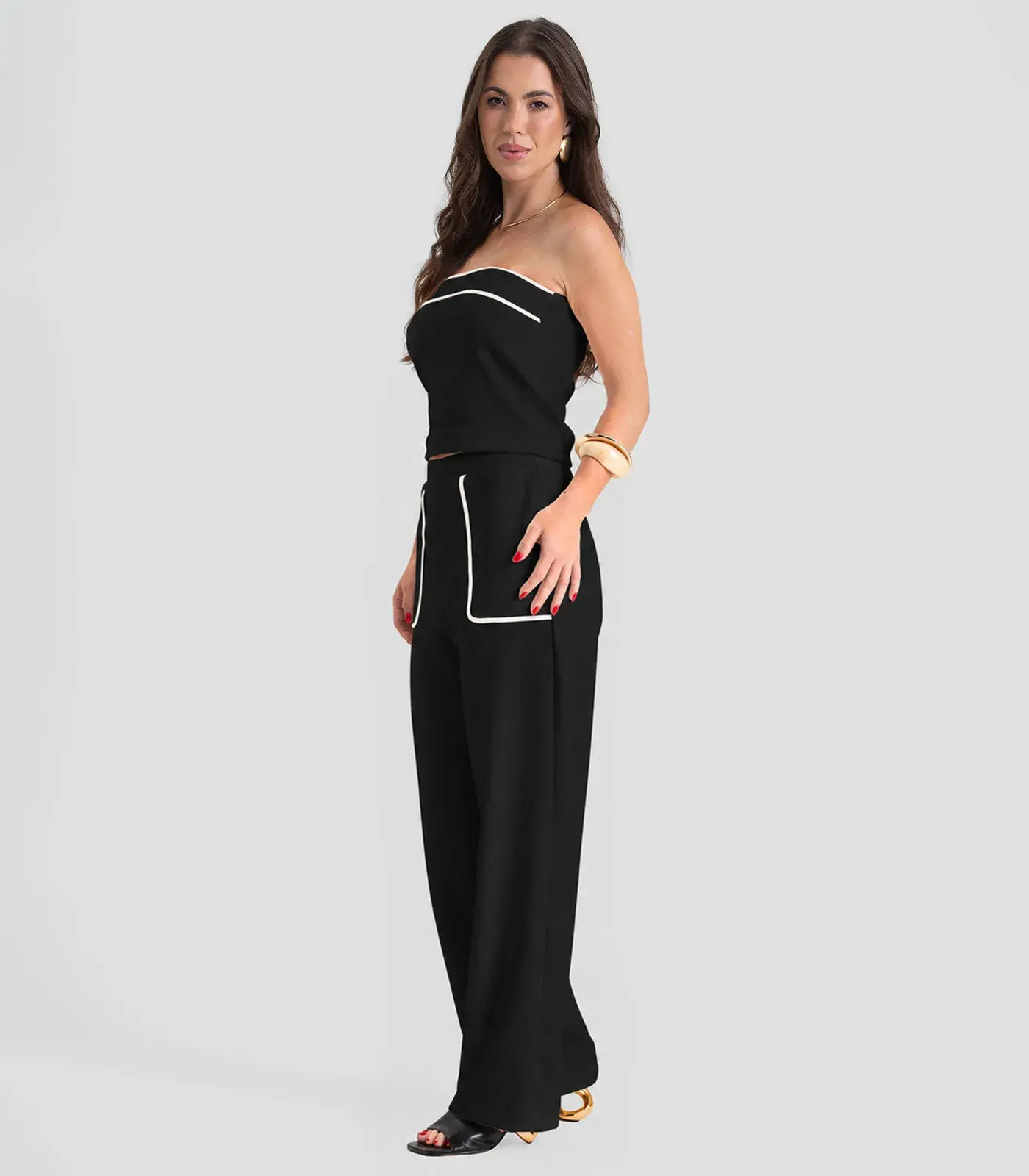 Calça Wide Leg Feminina Com Bolsos Dianna Preto