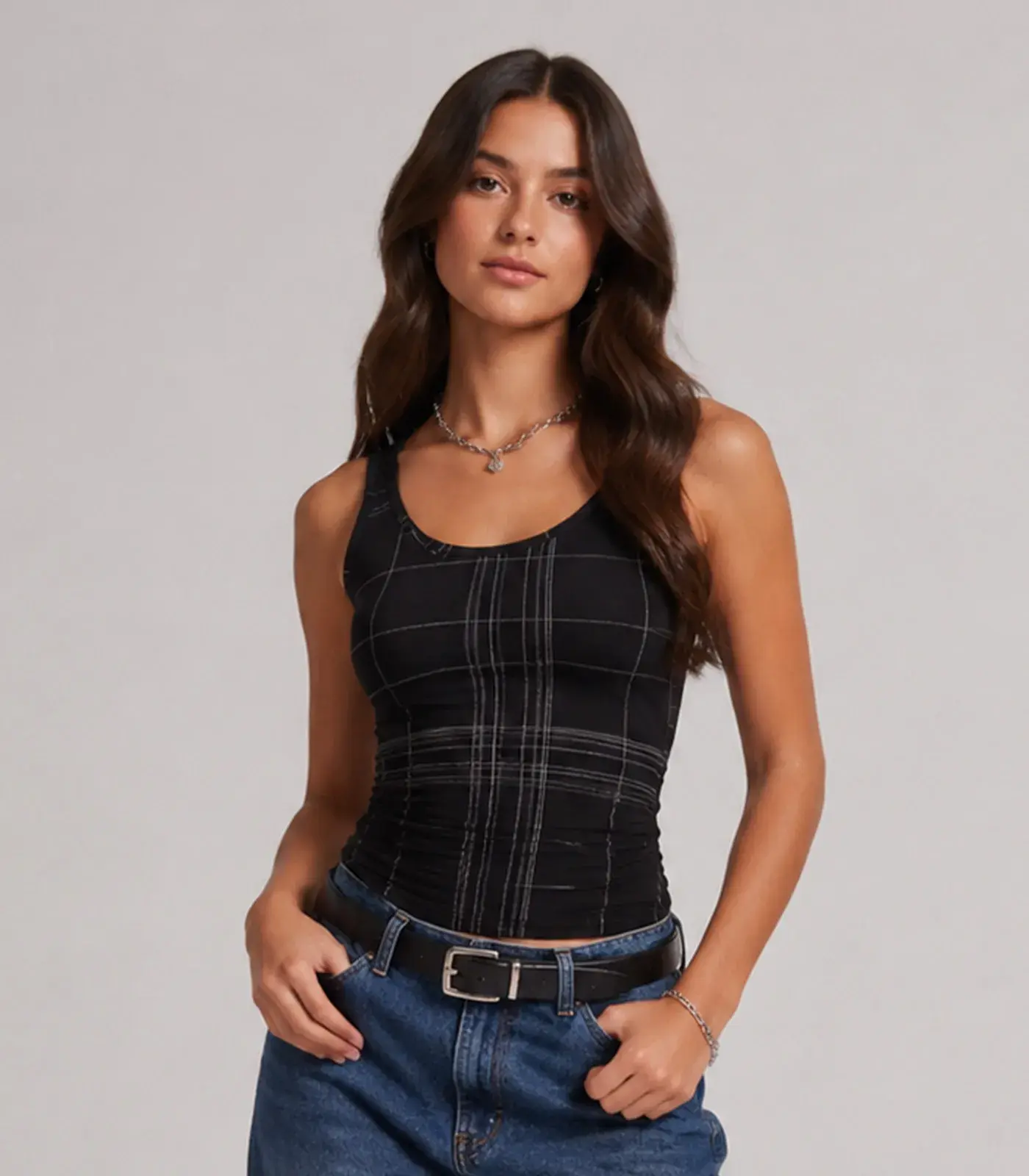 Blusa Feminina de Alça Estampada Infinita Cor Preto