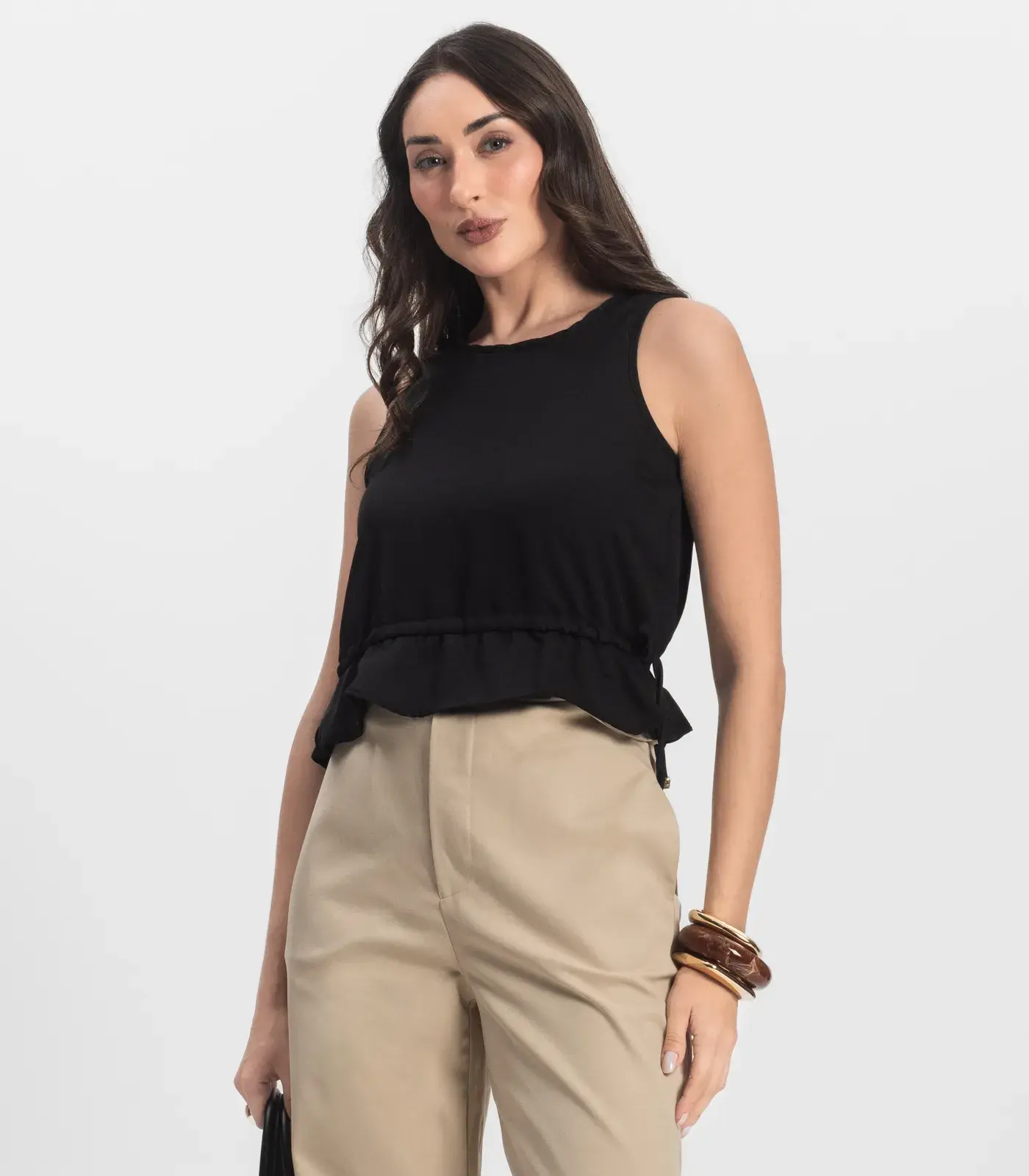 Regata Feminina em Crepe Infinita Cor Preto