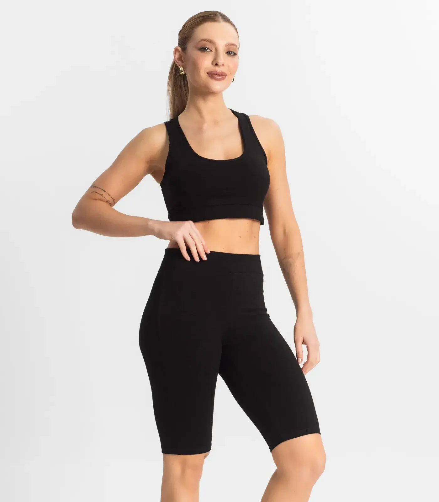 Bermuda Ciclista Feminina em Cotton Pesado Select Preto