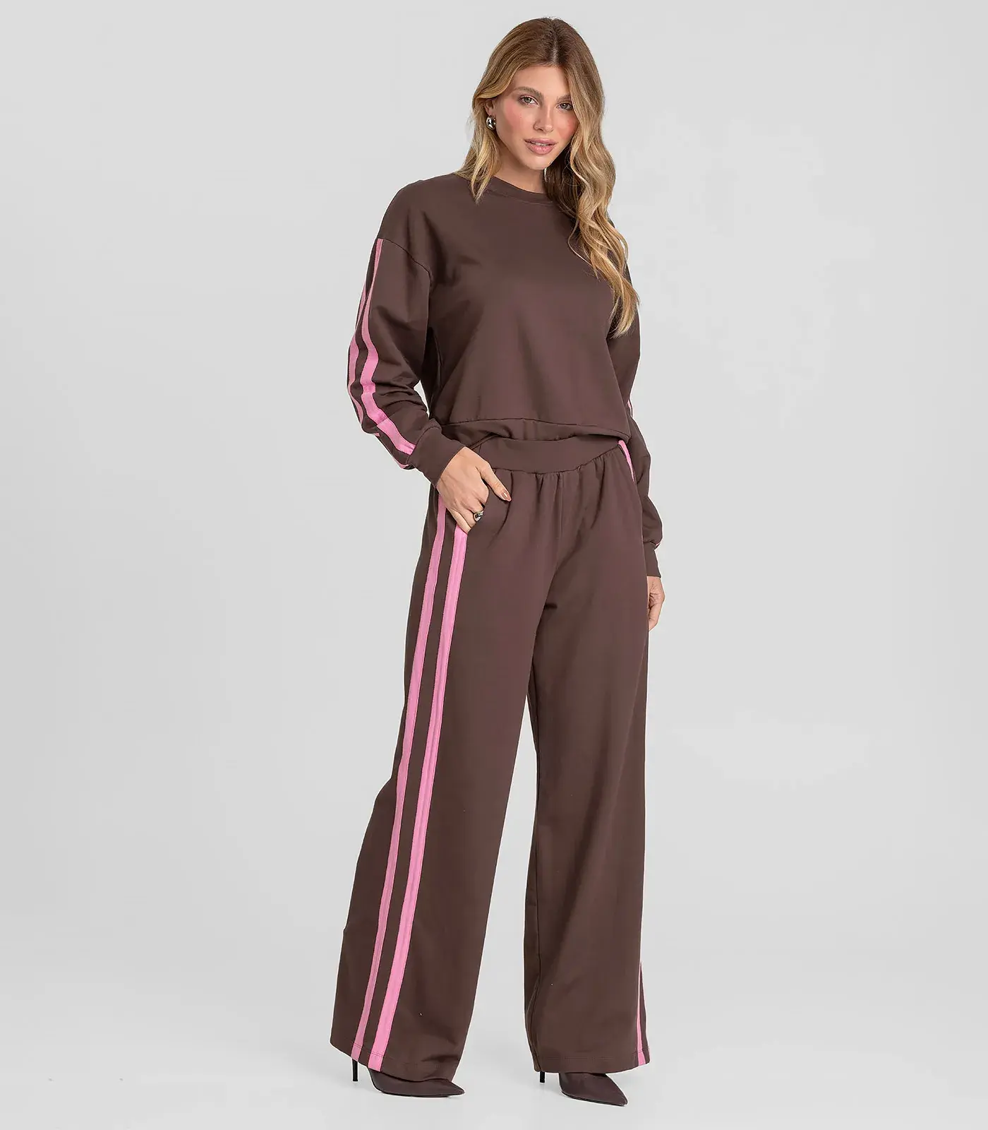 Calça Feminina Pantalona em Molecotton Dianna Marrom
