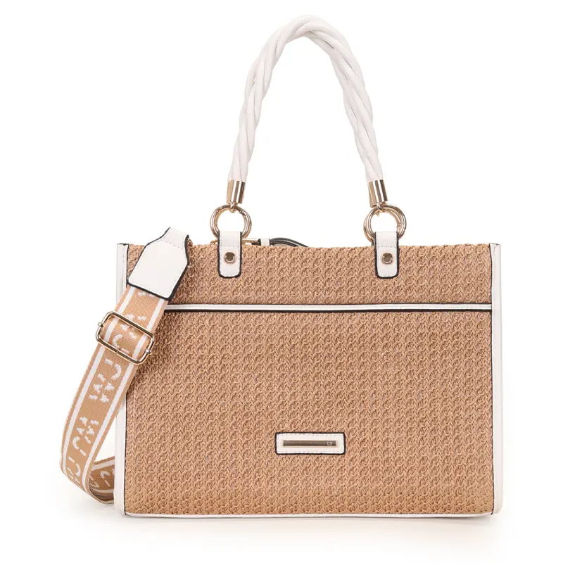 Bolsa Satchel Grande Palha Com Alça De Ombro Trançada E Alça Longa Personalizada Wj