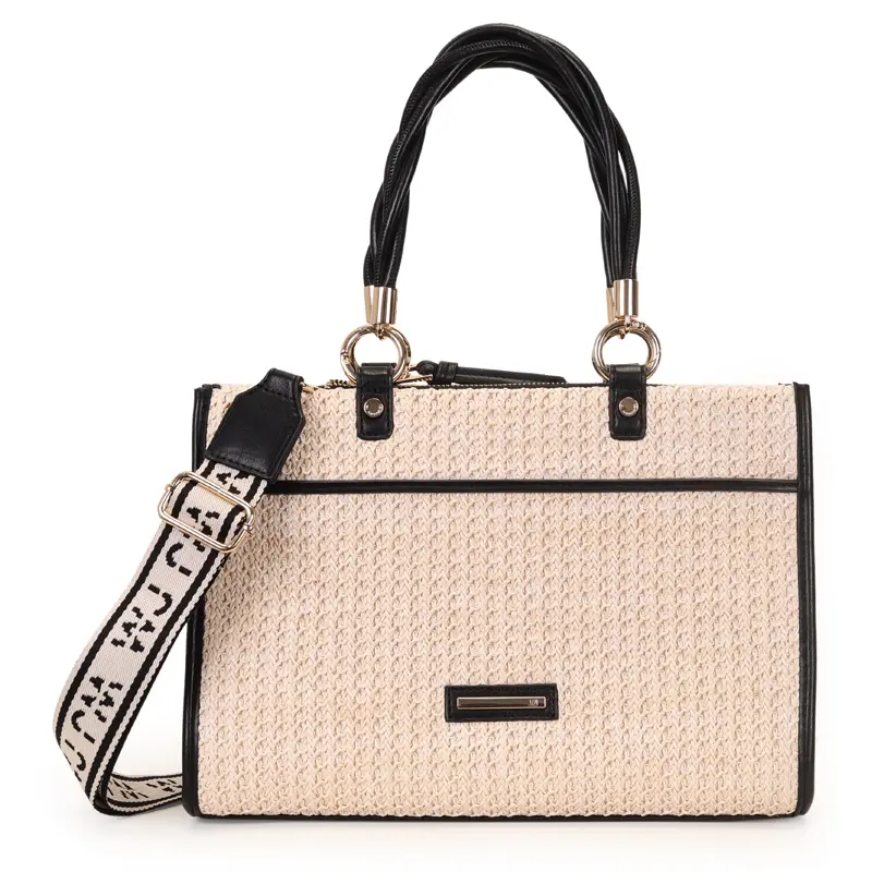 Bolsa Satchel Grande Palha Com Alça De Ombro Trançada E Alça Longa Personalizada Wj
