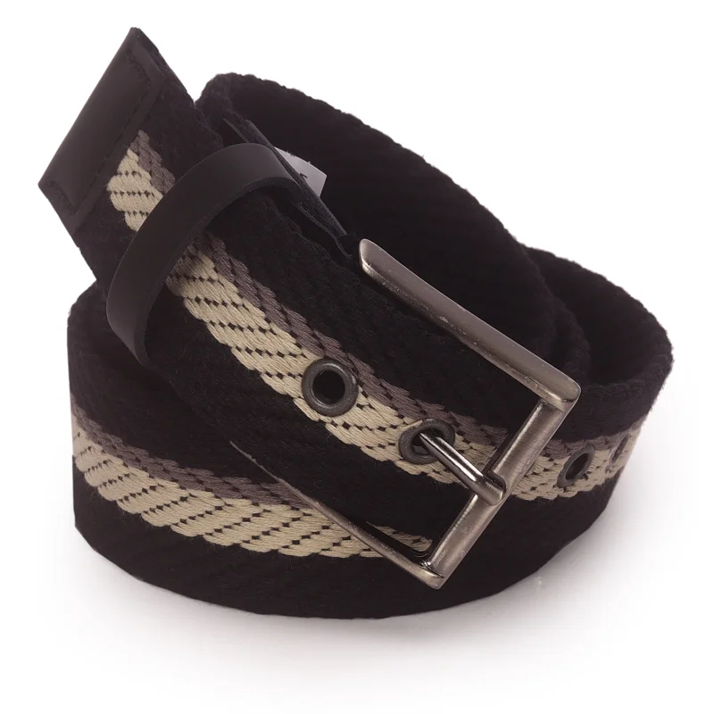 Cinto Masculino Lona Liso Com Acabamento Em Couro