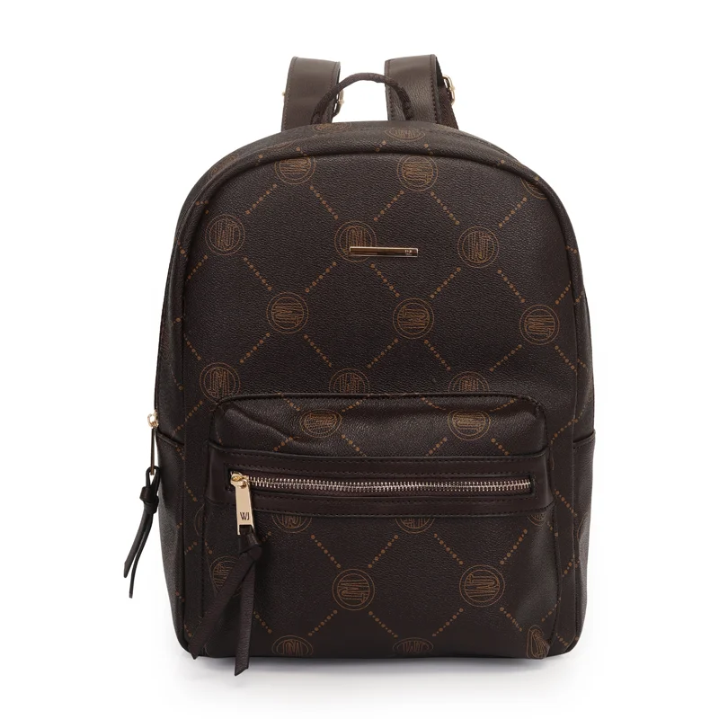 Mochila Grande Com Porta Note Book E Estampa Monograma Wj Ate 14 Polegadas