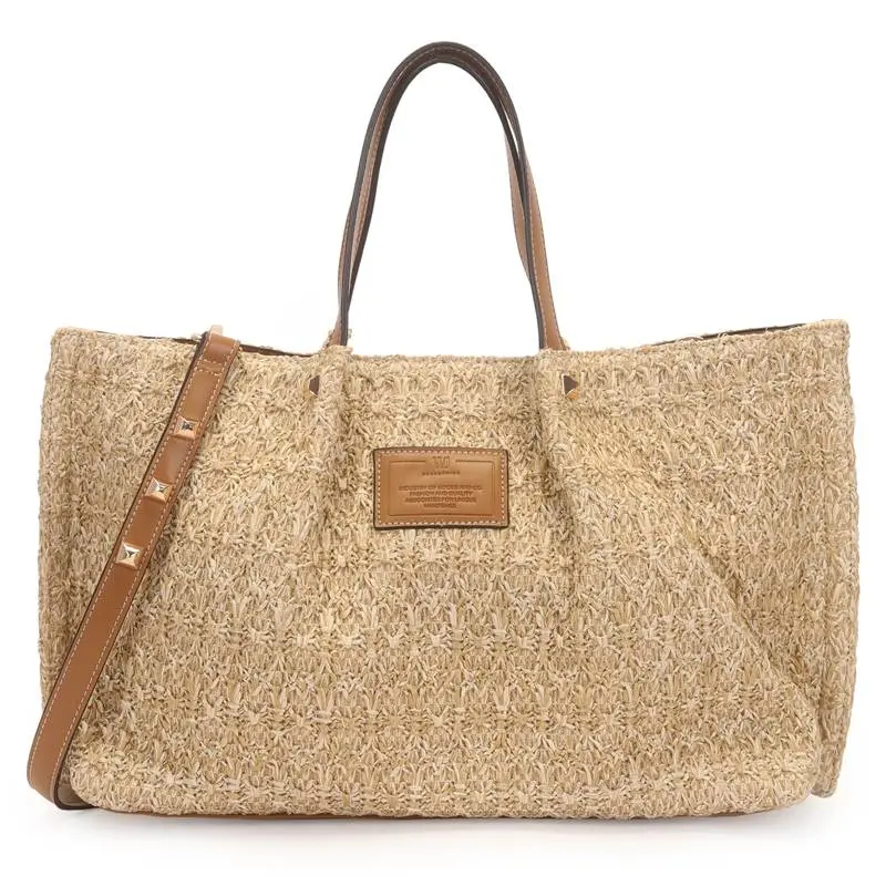Bolsa Satchel Grande Palha Detalhe Metais Piramides