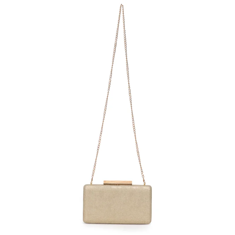 Clutch Media Com Fecho Madeira E Alca Longa Corrente