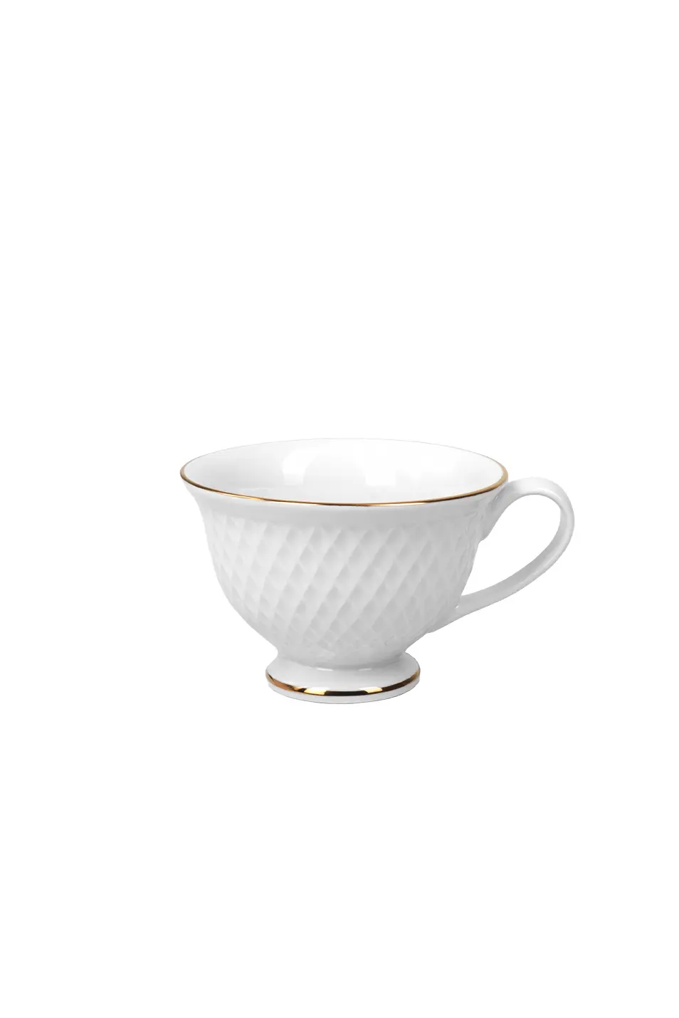 Xícara e Pires Joaquina em Porcelana 220ml Branco com Borda Dourada