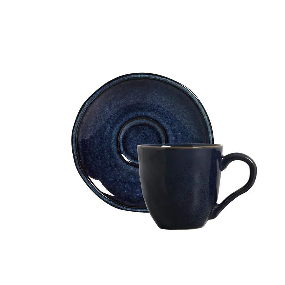 Xícara de Chá com Pires Daily Happy Stoneware 170ml Porto Brasil Azul