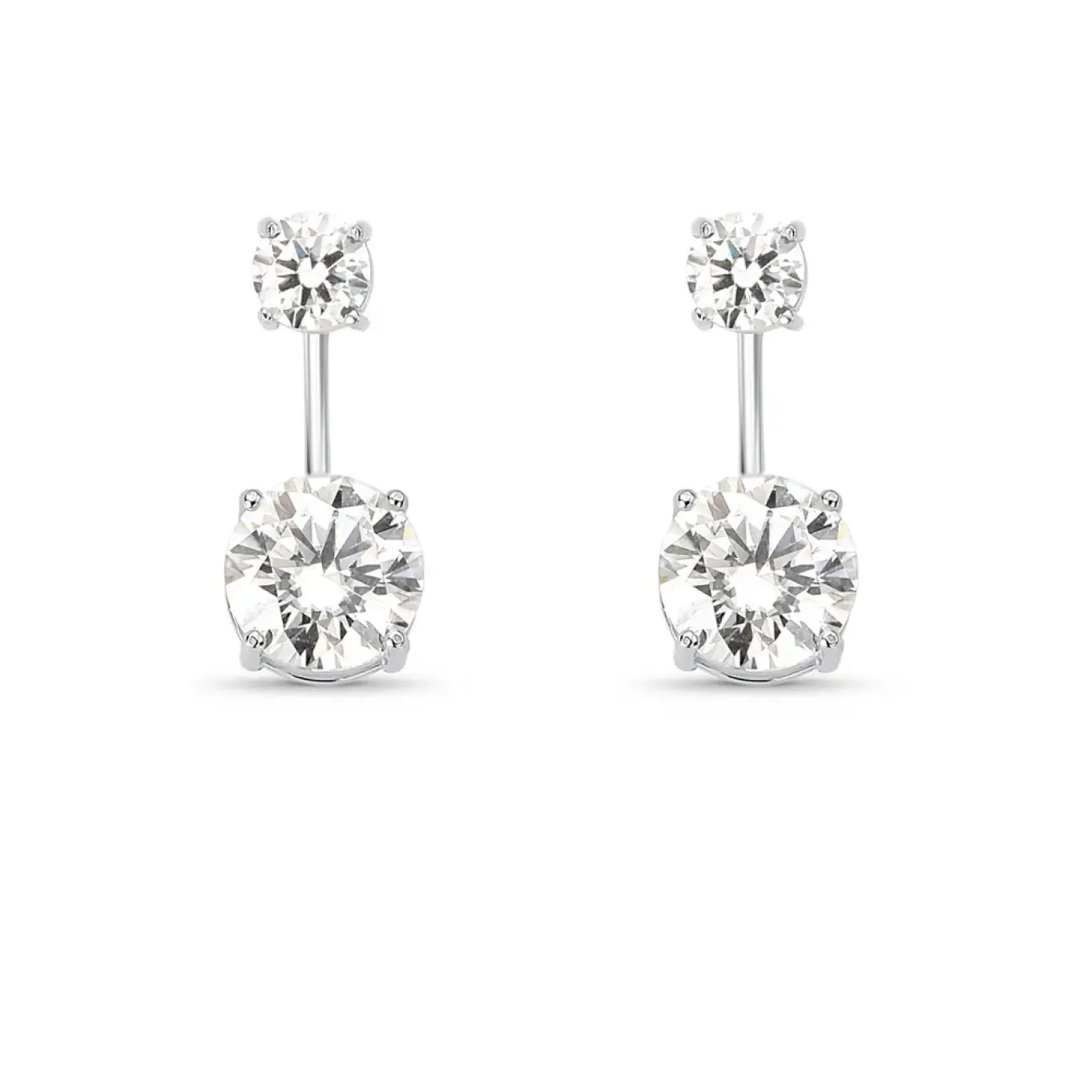 Brinco Prata c/ Ródio Ear Jacket Pontos Luz Moissanite 5mm e 8mm