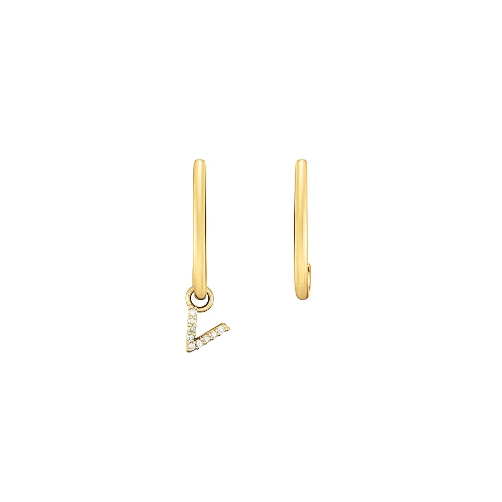 Brinco Letra V em Ouro Amarelo 18k com Diamantes — imagem 1