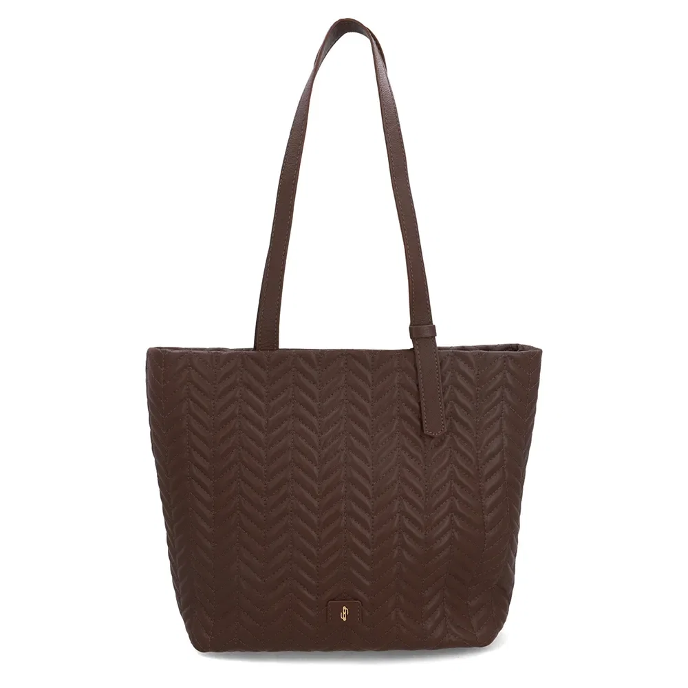 Bolsa Shopper Couro Marrom Detalhe Bordado