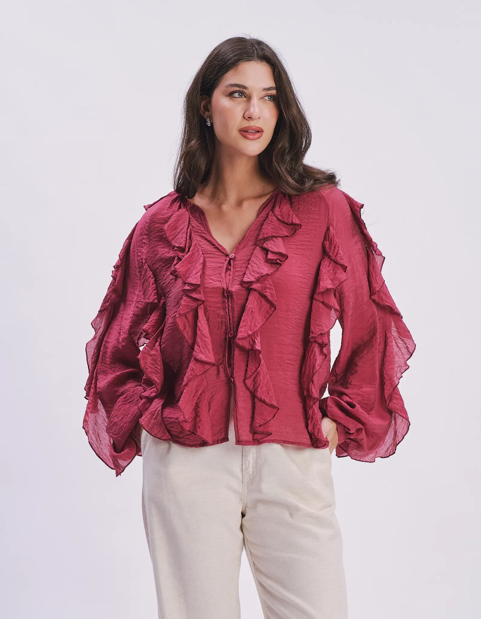 Blusa Manga Longa Babados - Vinho — imagem 1