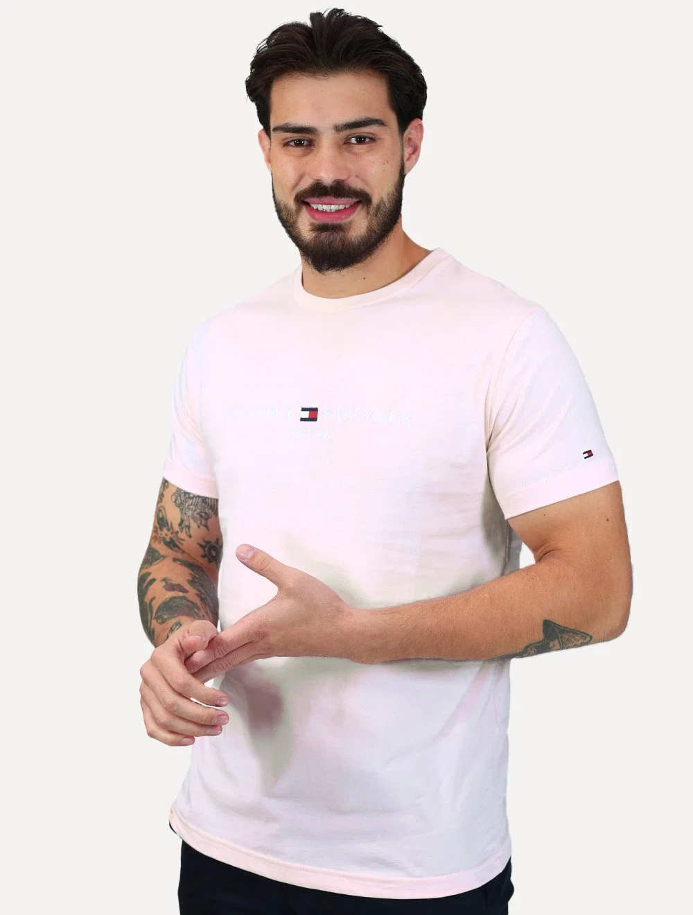 Camiseta Tommy Hilfiger Masculina Core Logo Tee Rosa Claro — imagem 1