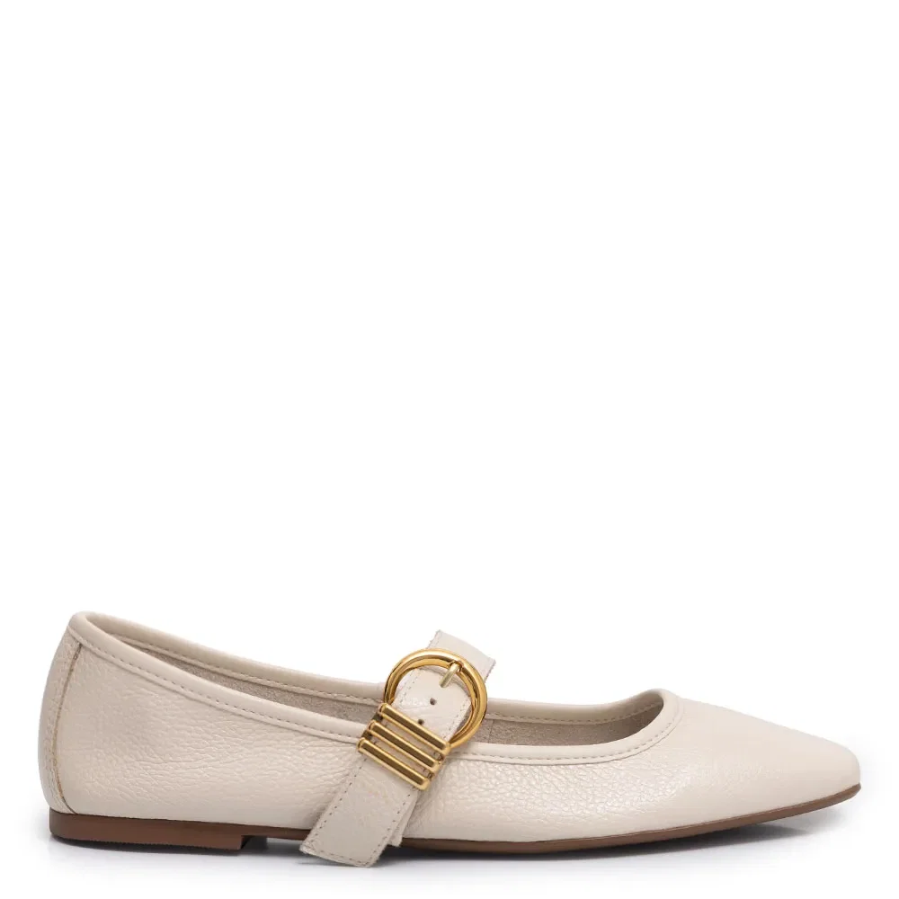 Sapatilha Boneca Off White Couro Fivela