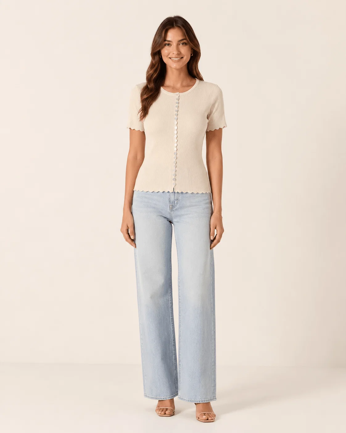 Blusa Manga Curta Botões - Areia