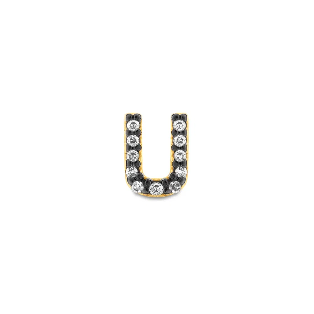Brinco Único Letra U em Ouro Amarelo 18k com Diamantes — imagem 1