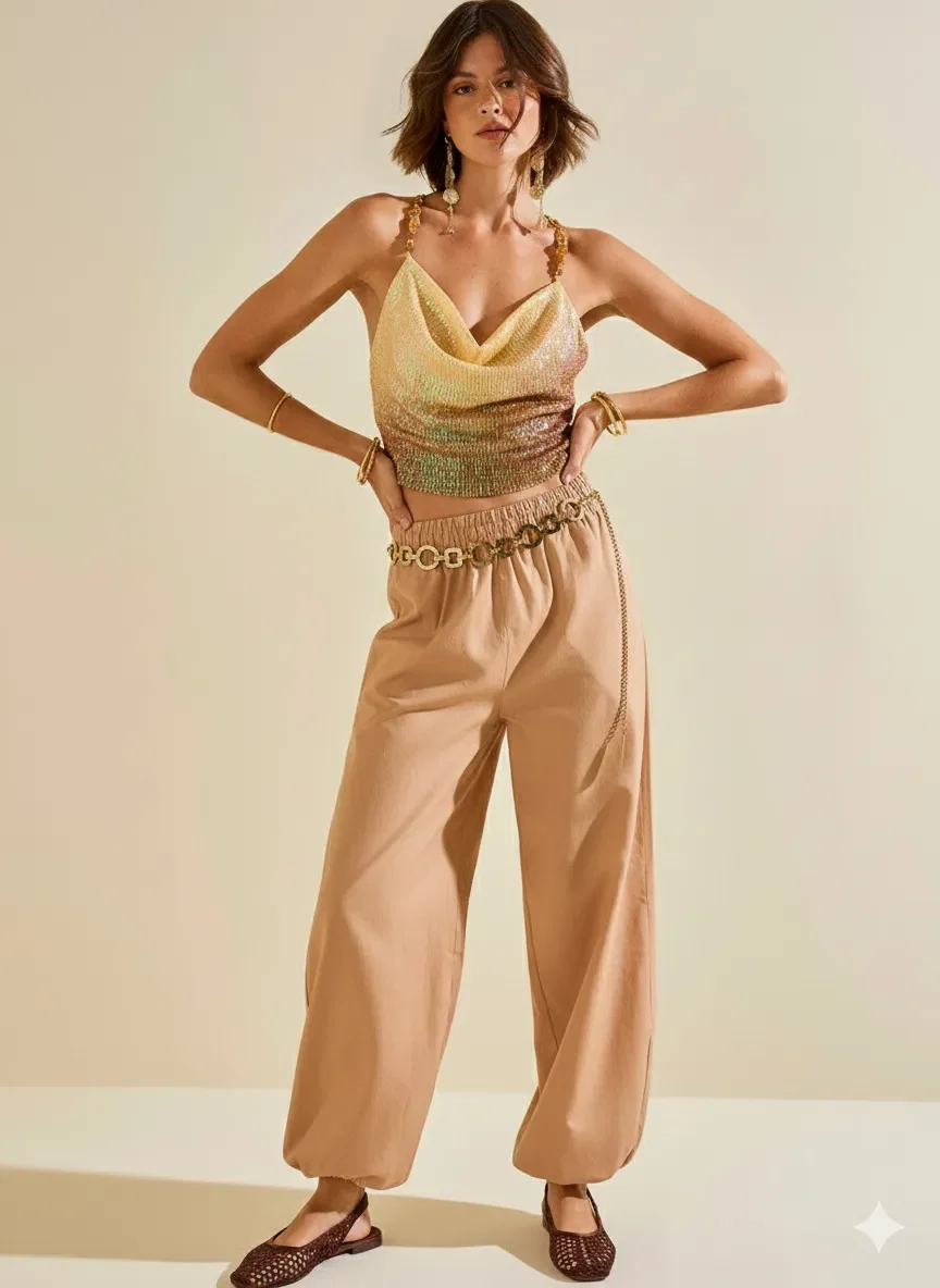 Calça Morena Rosa Jogging Alta Caramelo