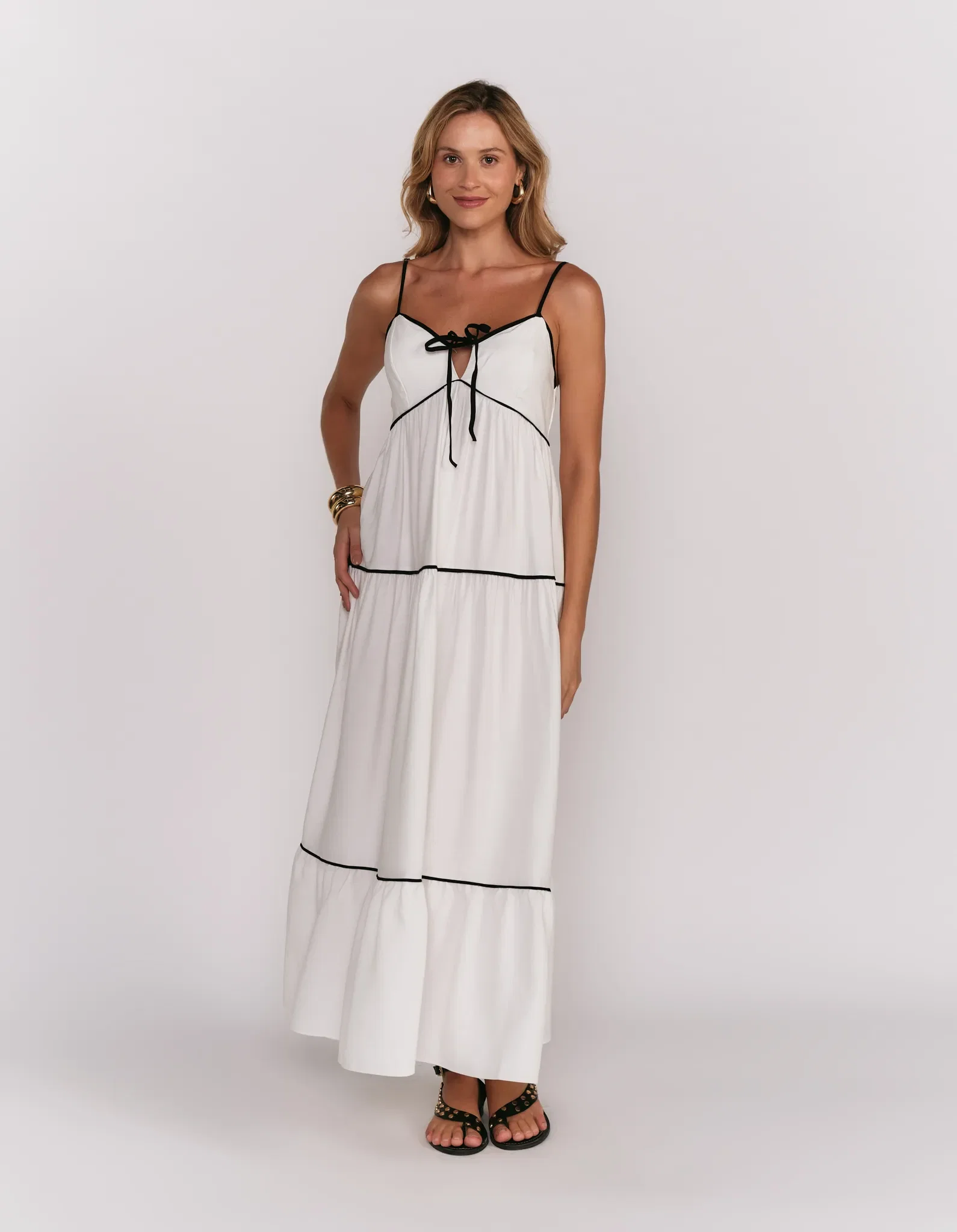 Vestido Longo Detalhe Vivos e Marias - Branco — imagem 1