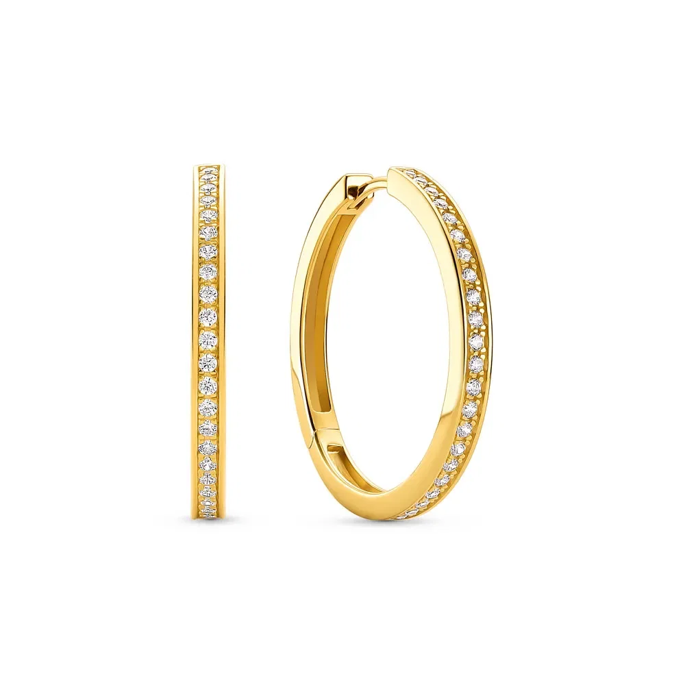 Argola Life Glam em Prata 925 com Banho de Ouro Amarelo 18k e Pedras Incolores, 25mm — imagem 1