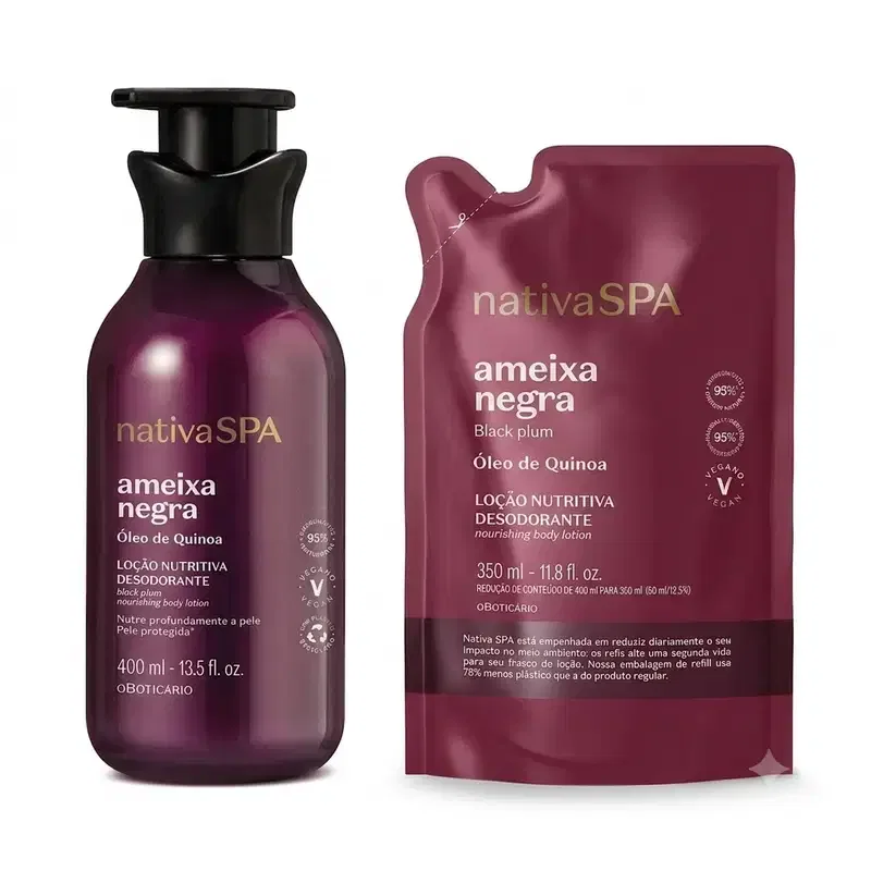 Combo Nativa SPA Ameixa Negra: Loção Corporal 400ml + Refil Loção Corporal 350ml