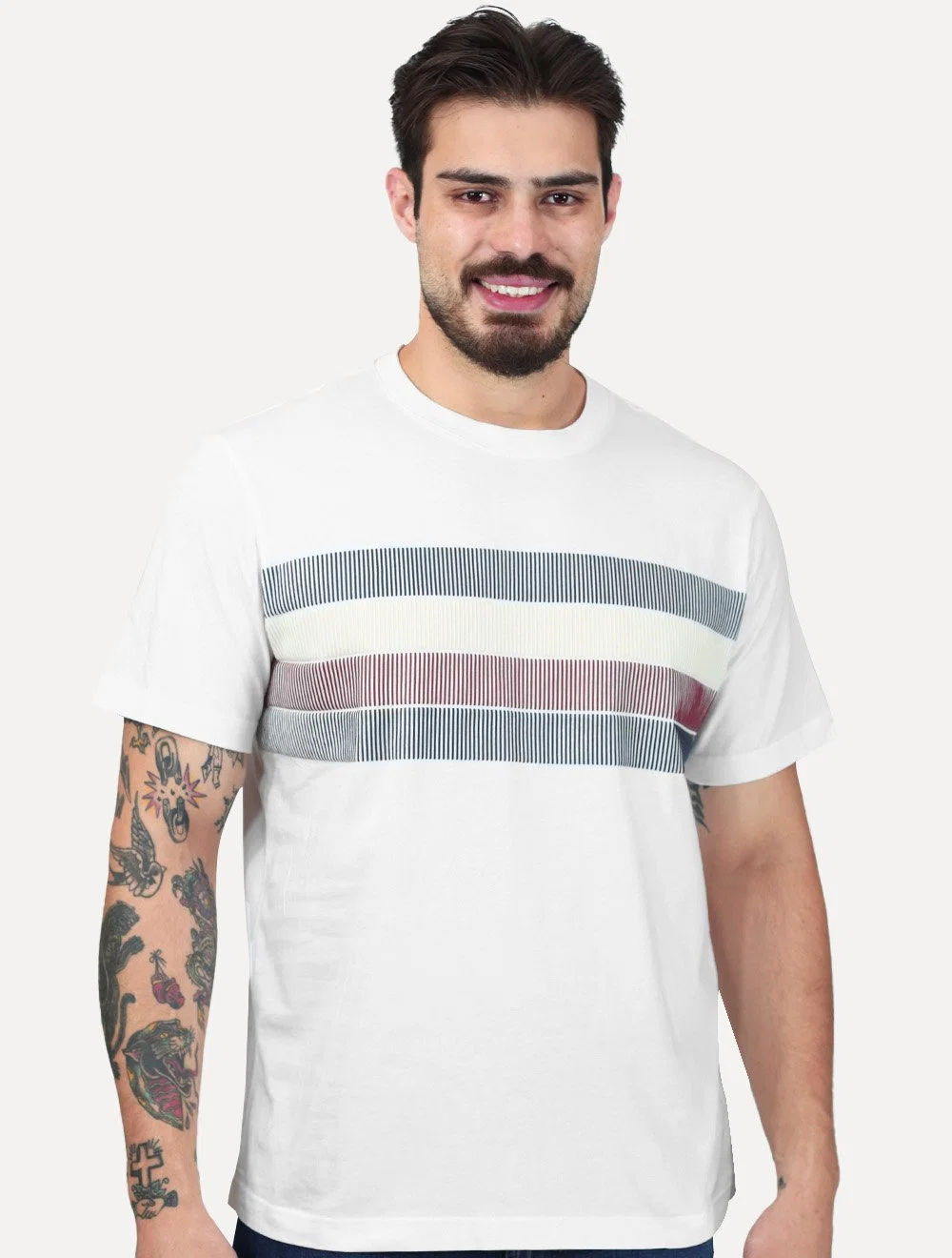 Camiseta Tommy Hilfiger Masculina Regular Shadow Global Stripe Branca