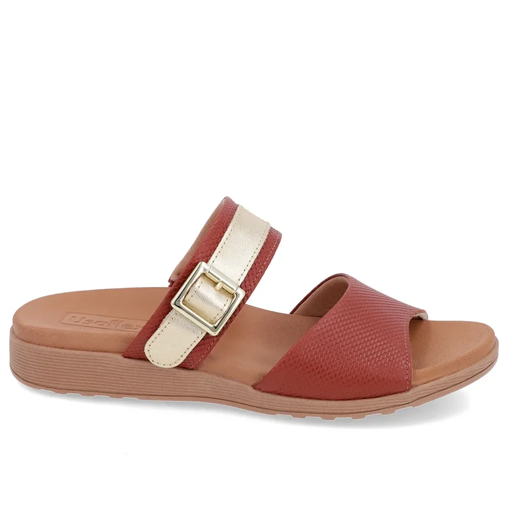 Slide Marrom Couro Plataforma Fivela