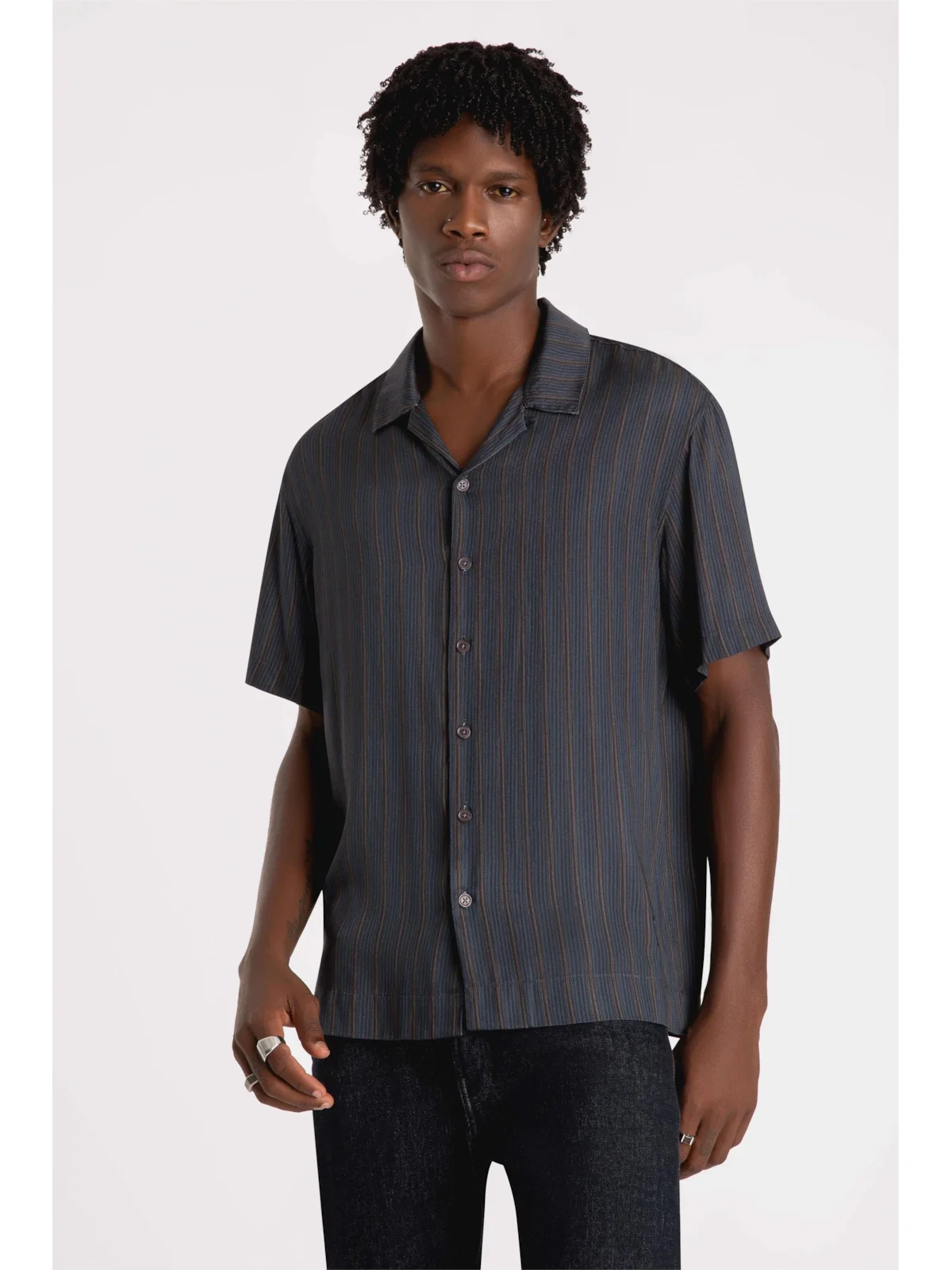 Camisa Visco Colden Stripes American Dark Brown — imagem 1