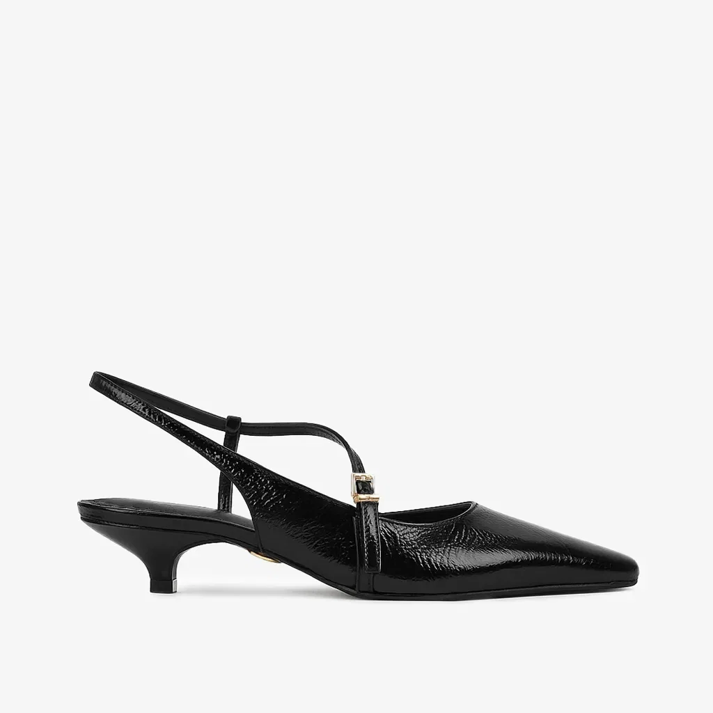 Slingback Preto Couro Crinkle