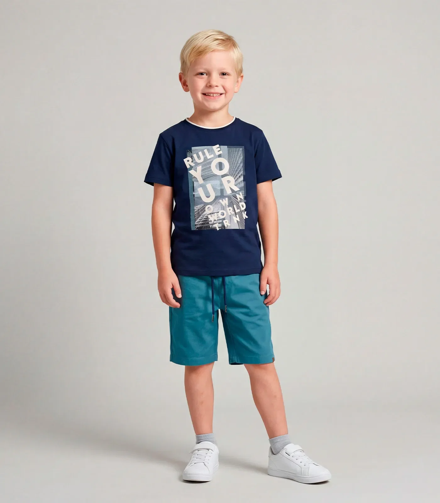 Conjunto Masculino Camiseta com Bermuda Trick Nick Azul Marinho