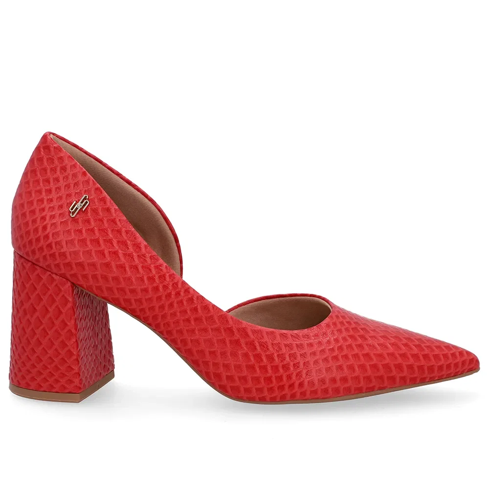 Scarpin Vermelho Salto Bloco Couro Recorte Interno — imagem 1