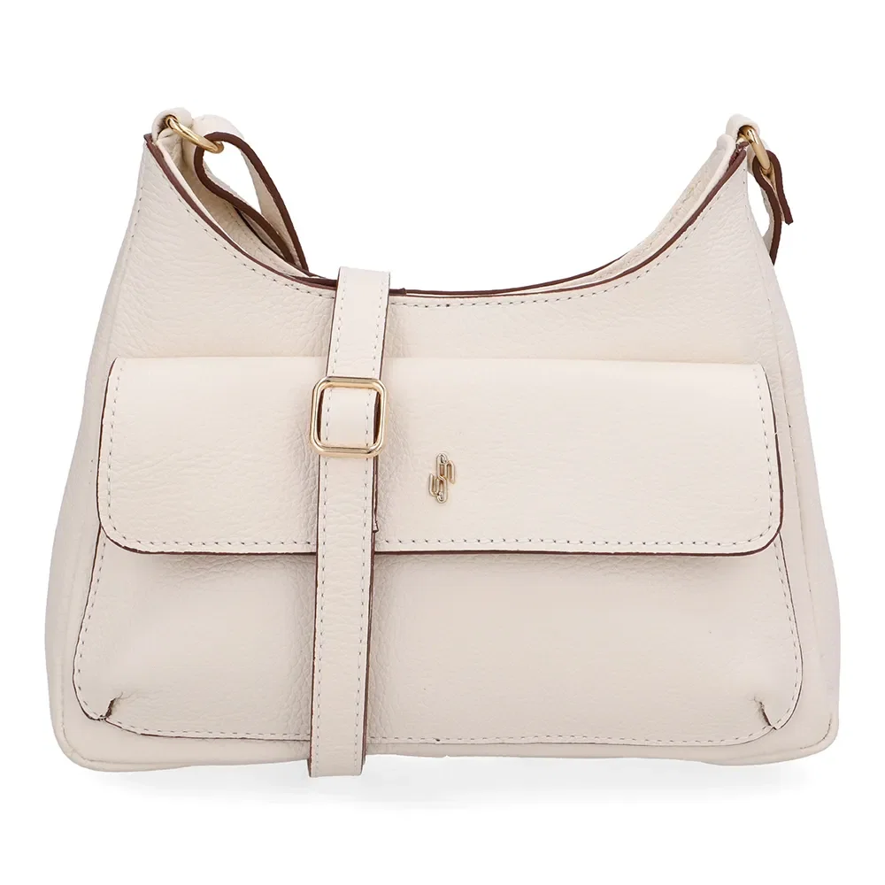 Bolsa Tiracolo Couro Branca Marfim Bolso Frontal