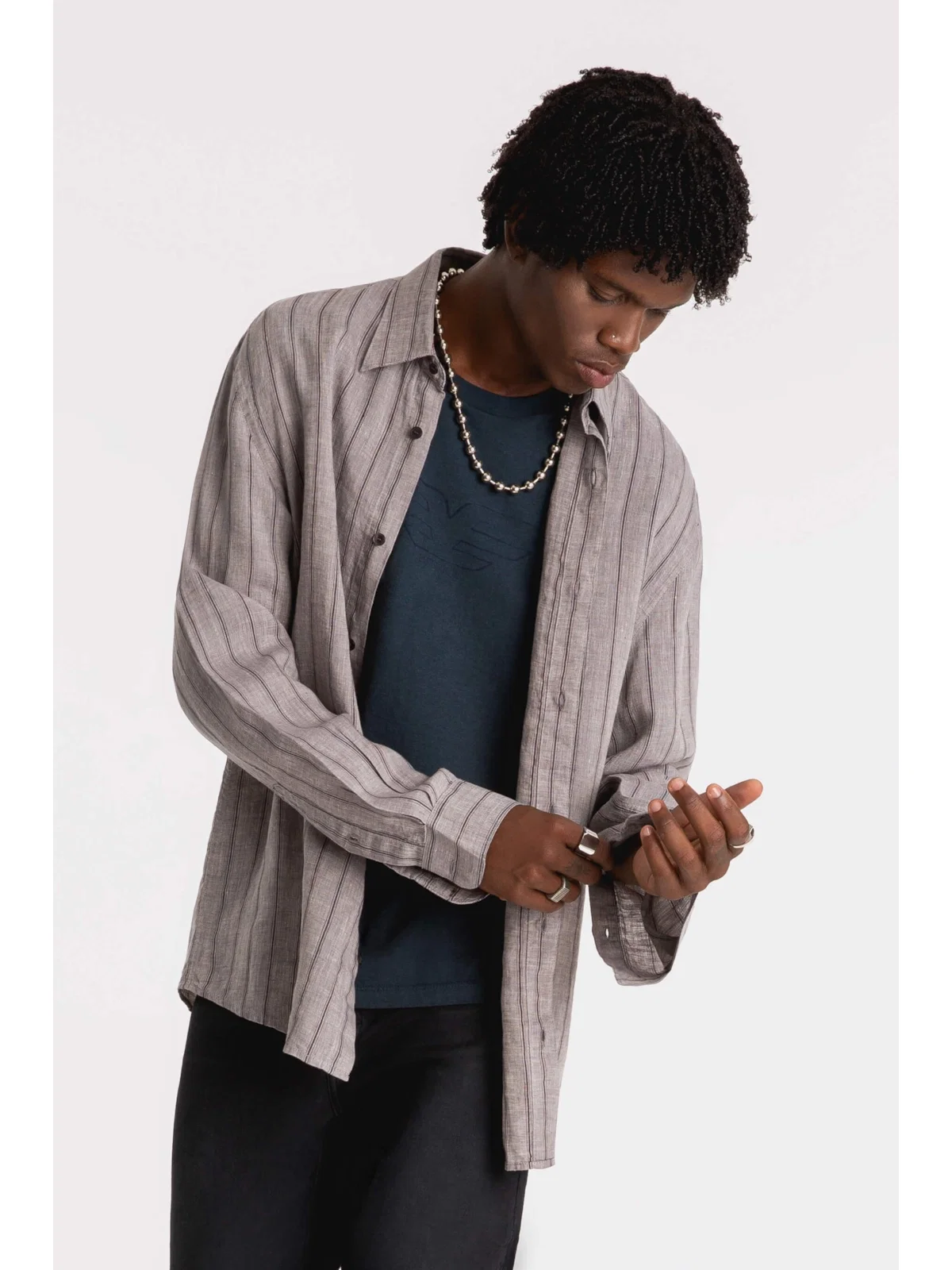Camisa Light Stripes Linho Cinza