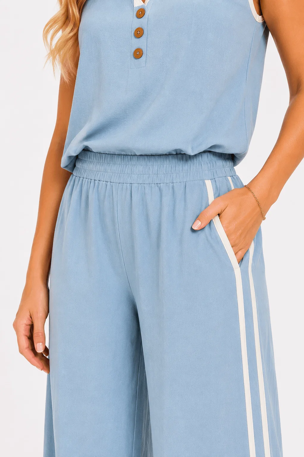 Calça Pantalona Vivo Contrastante - Azul