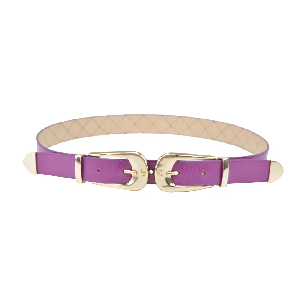 Cinto Quadril Roxo Tannat Fivela Dupla Couro